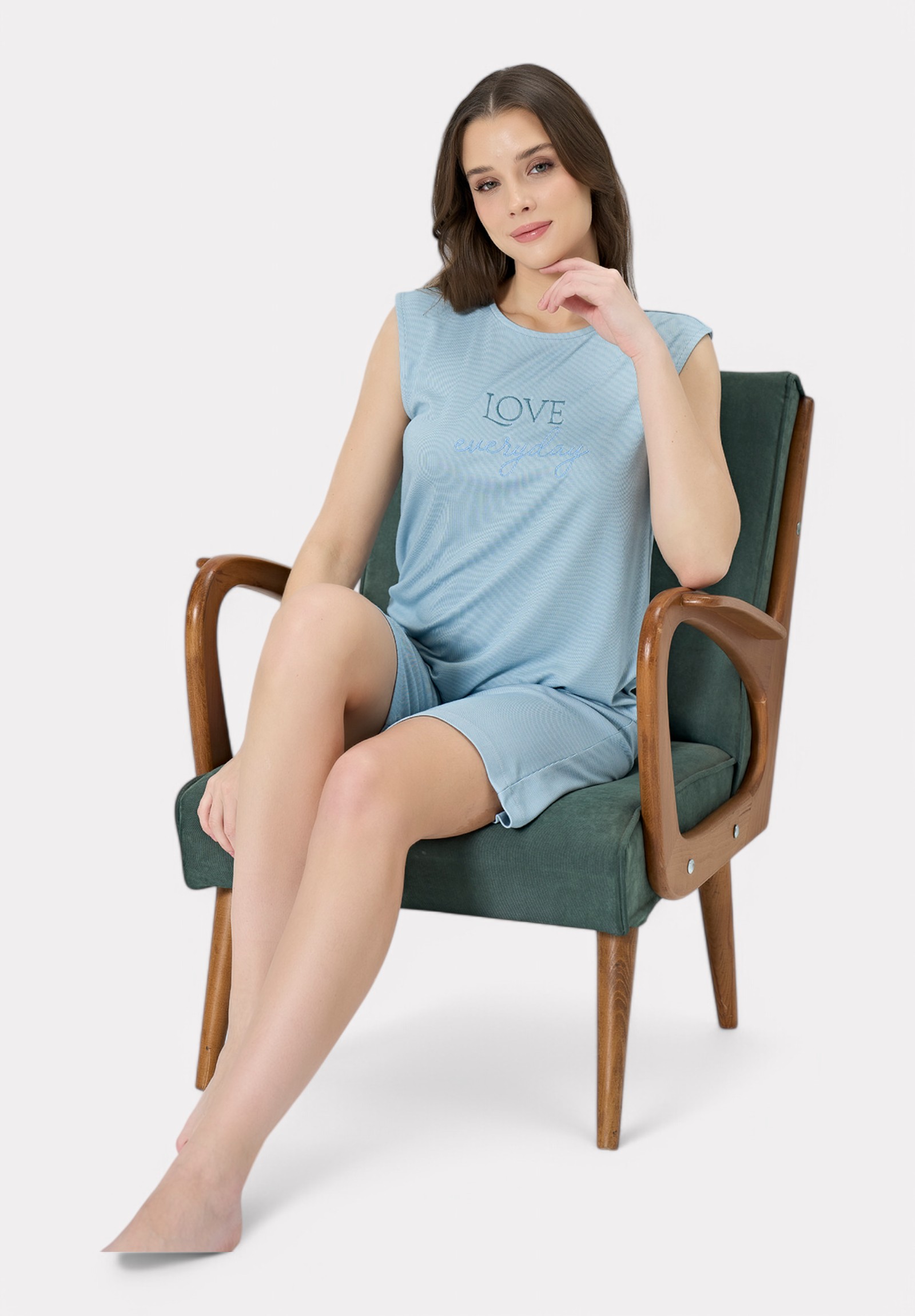 Πιτζάμα Γυναικεία Pijadore Ριπ Μπλε – "Love Everyday PJDR1847-1-Γαλάζιο φωτογραφία