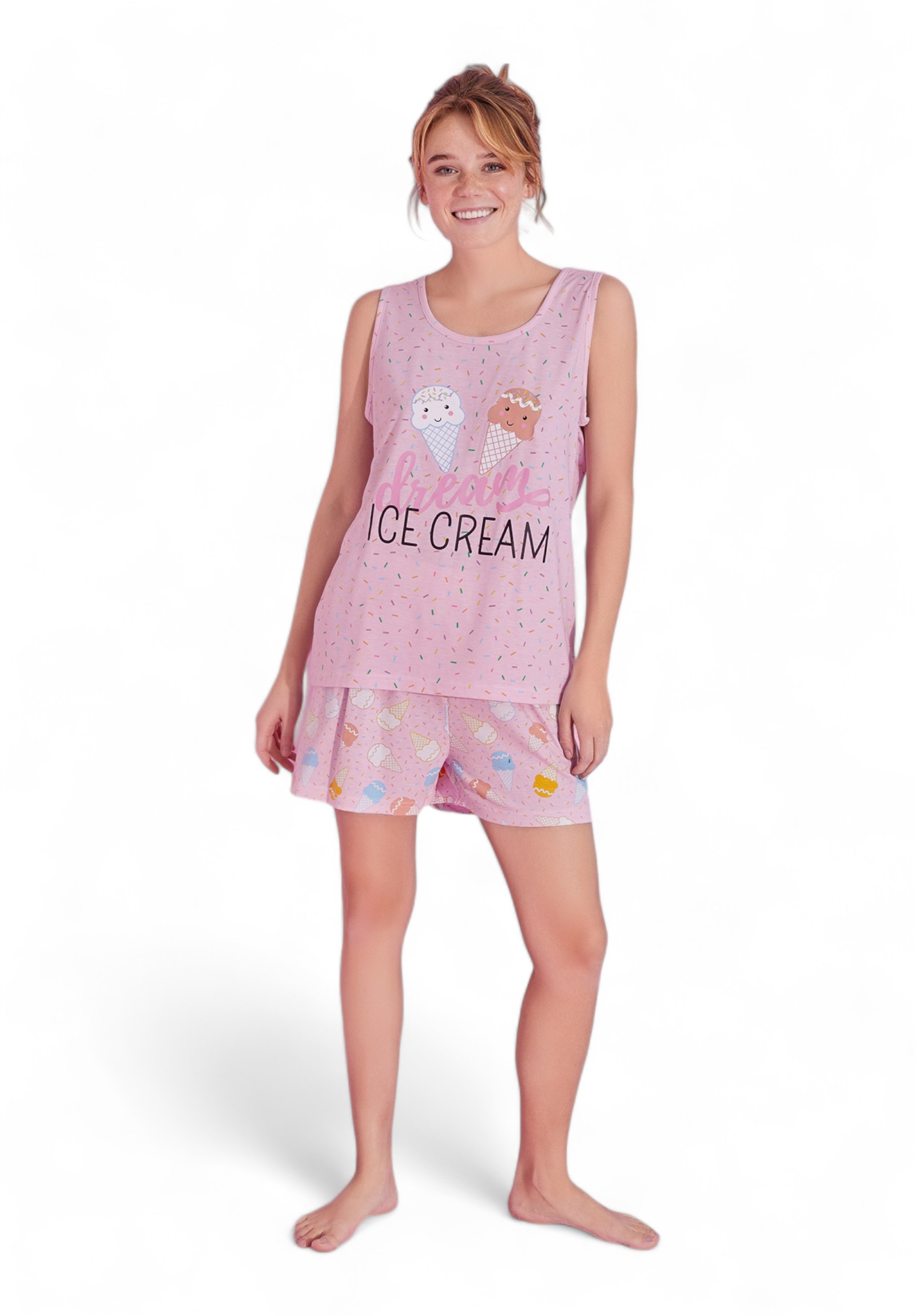  Πιτζάμα γυναικεία με σορτσάκι PijaMood Pink Ice Cream PJMD10104-Ροζ 2025