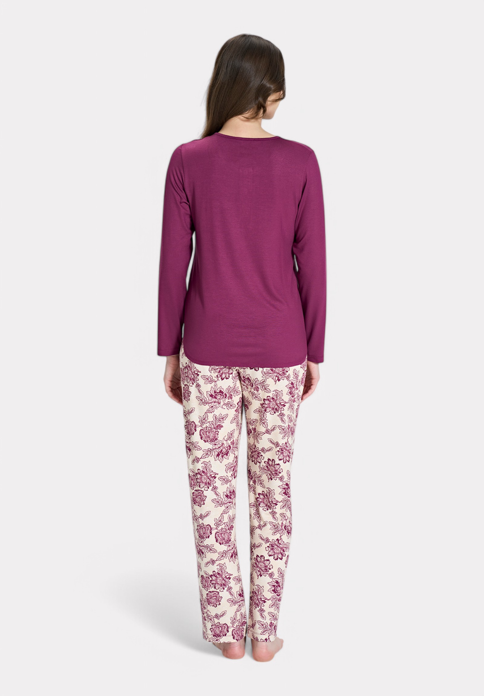 Πιτζάμα Pijadore Δαμασκηνί Floral Μακρυμάνικη PJDR1857-1-Μπορντώ φωτογραφία