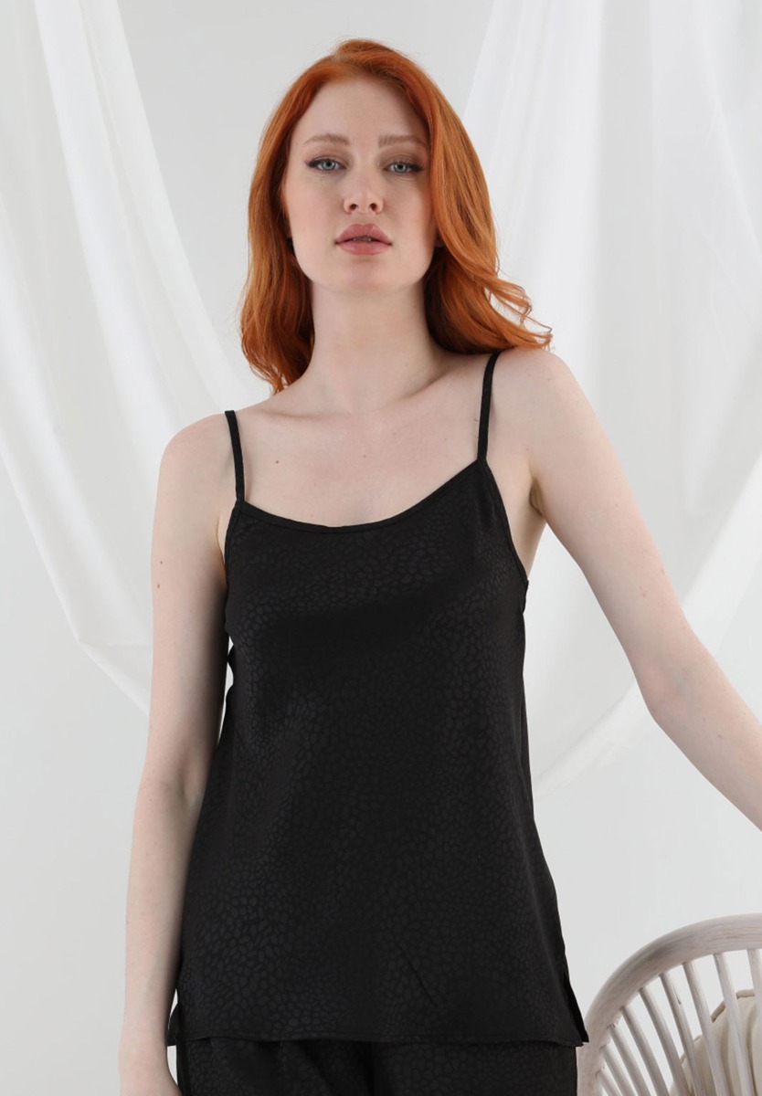 Πιτζάμα γυναικεία με σορτσάκι σατέν Black Animal Print 13065A φωτογραφία