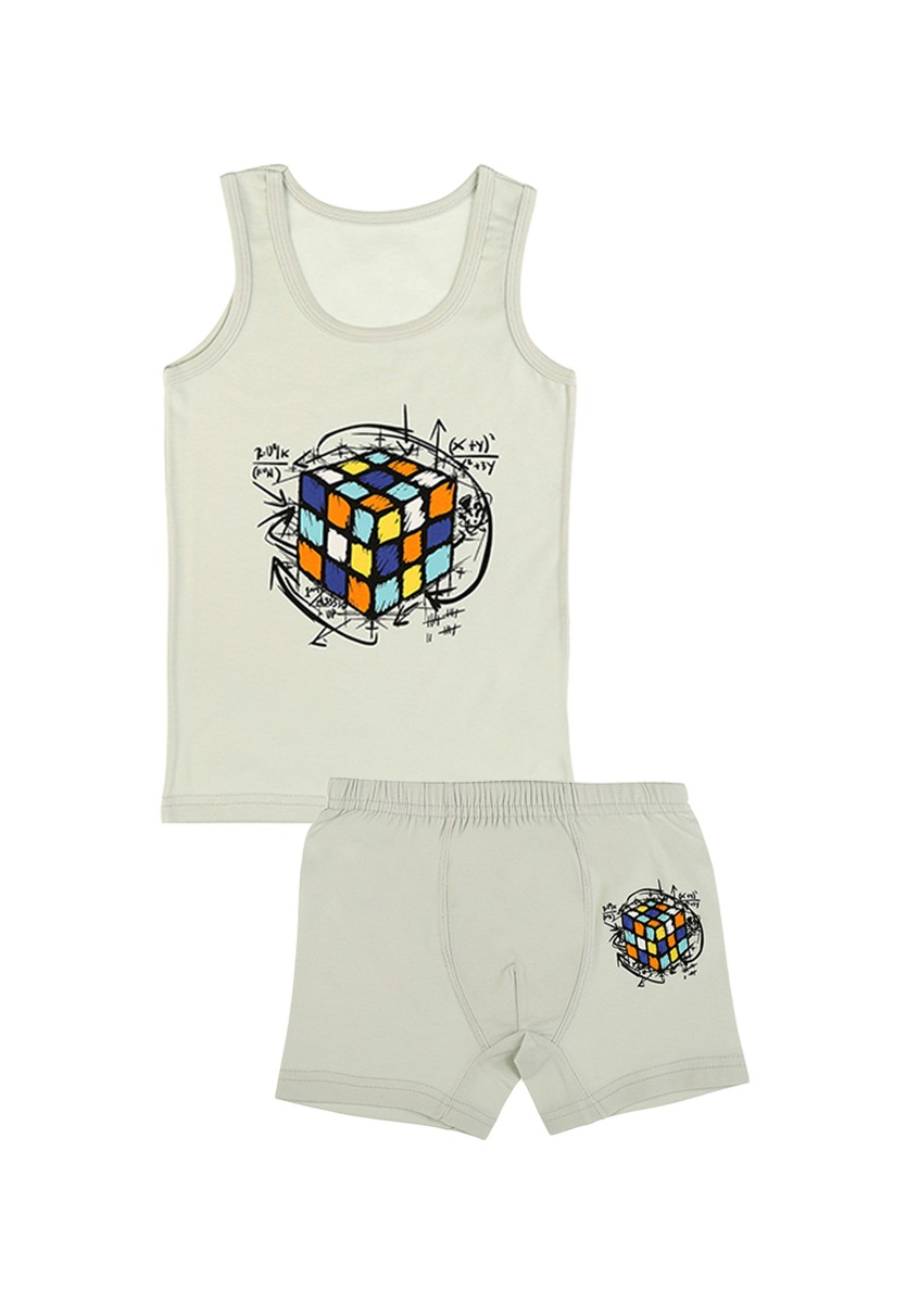 Donella Σετ φανελάκι μποξεράκι παιδικό Cube Γκρί του πάγου 1271854ZP1