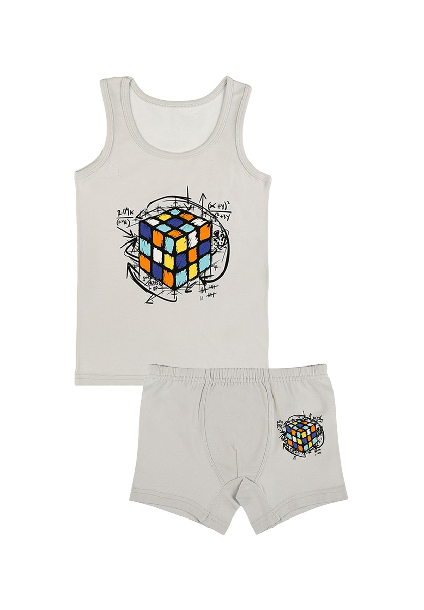 Donella Σετ φανελάκι μποξεράκι παιδικό Cube Γκρί 1271854ZP3