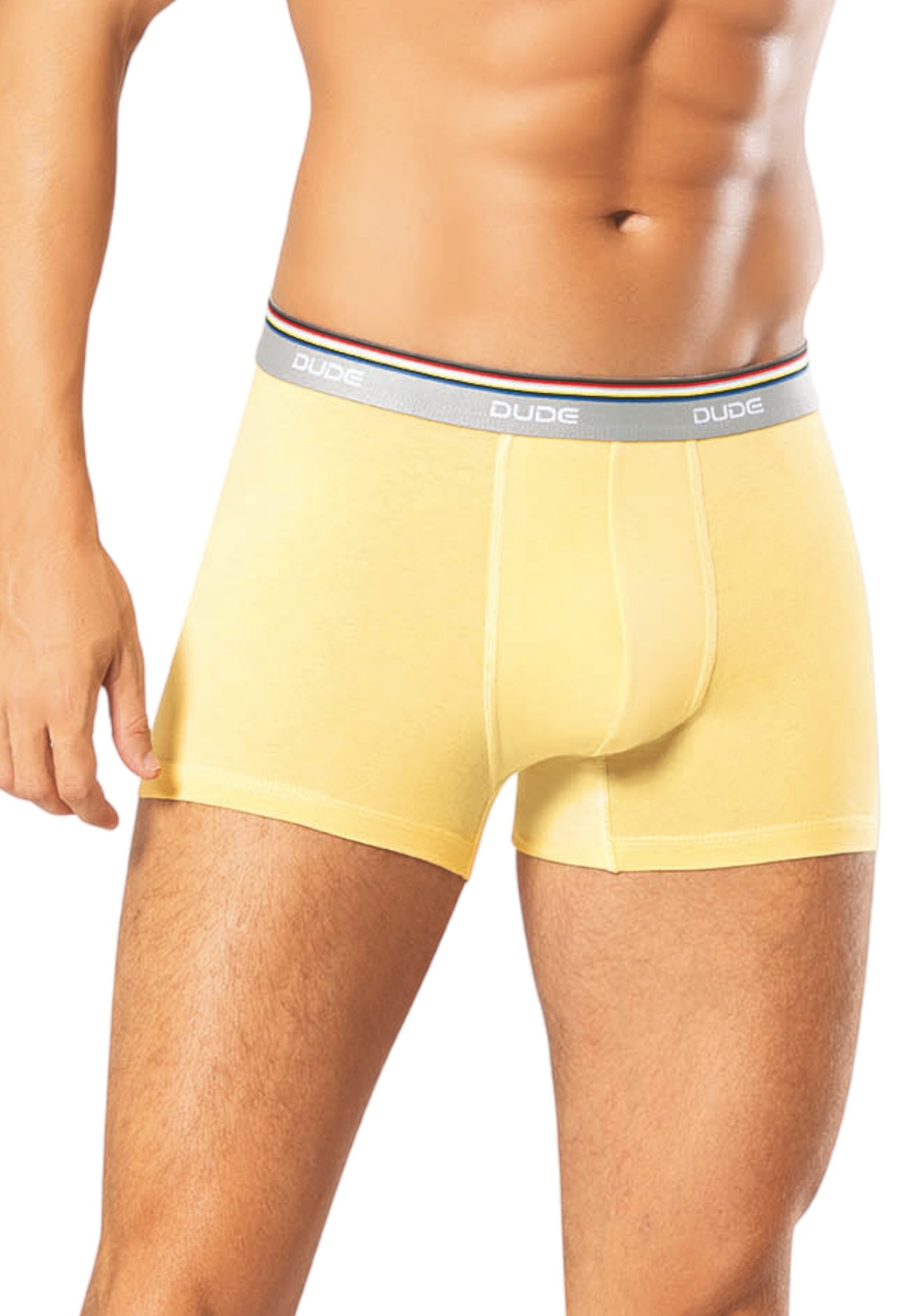 4DUDE Boxer ανδρικό βαμβακερό 4DUDE με μαλακό εξωτερικό τρίχρωμο λάστιχο DD1300-Κίτρινο