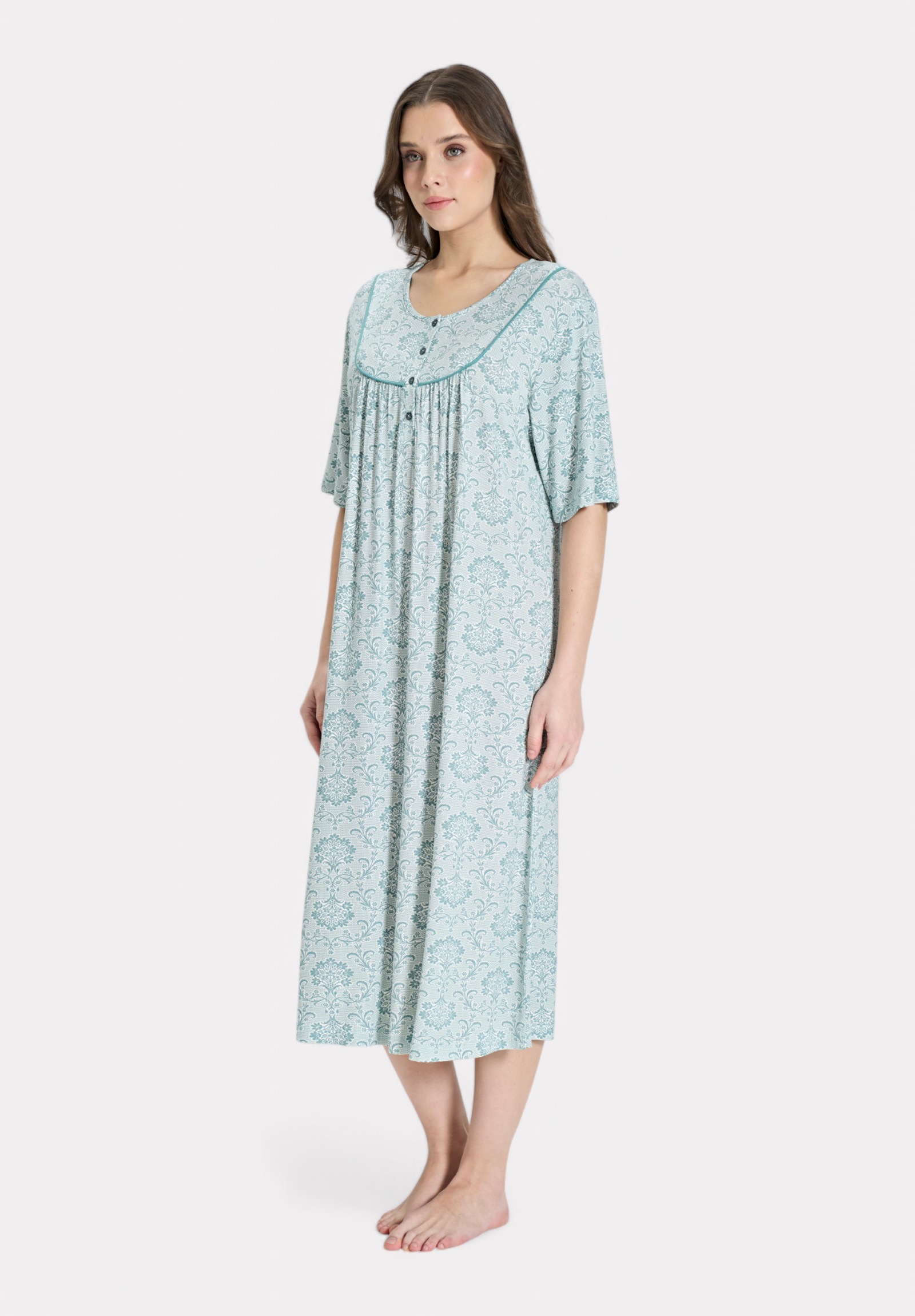 Pijadore Νυχτικιά με Σχέδιο & Κουμπάκια – Πράσινη Pastel PJDR1845-2-Πράσινο φωτογραφία