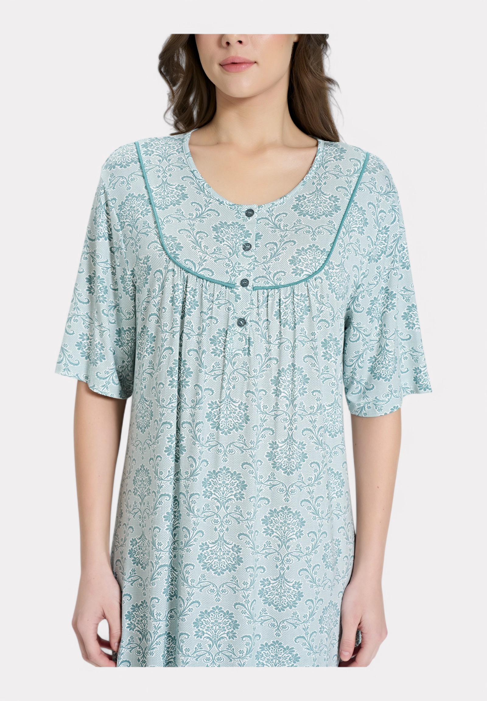 Pijadore Νυχτικιά με Σχέδιο & Κουμπάκια – Πράσινη Pastel PJDR1845-2-Πράσινο φωτογραφία