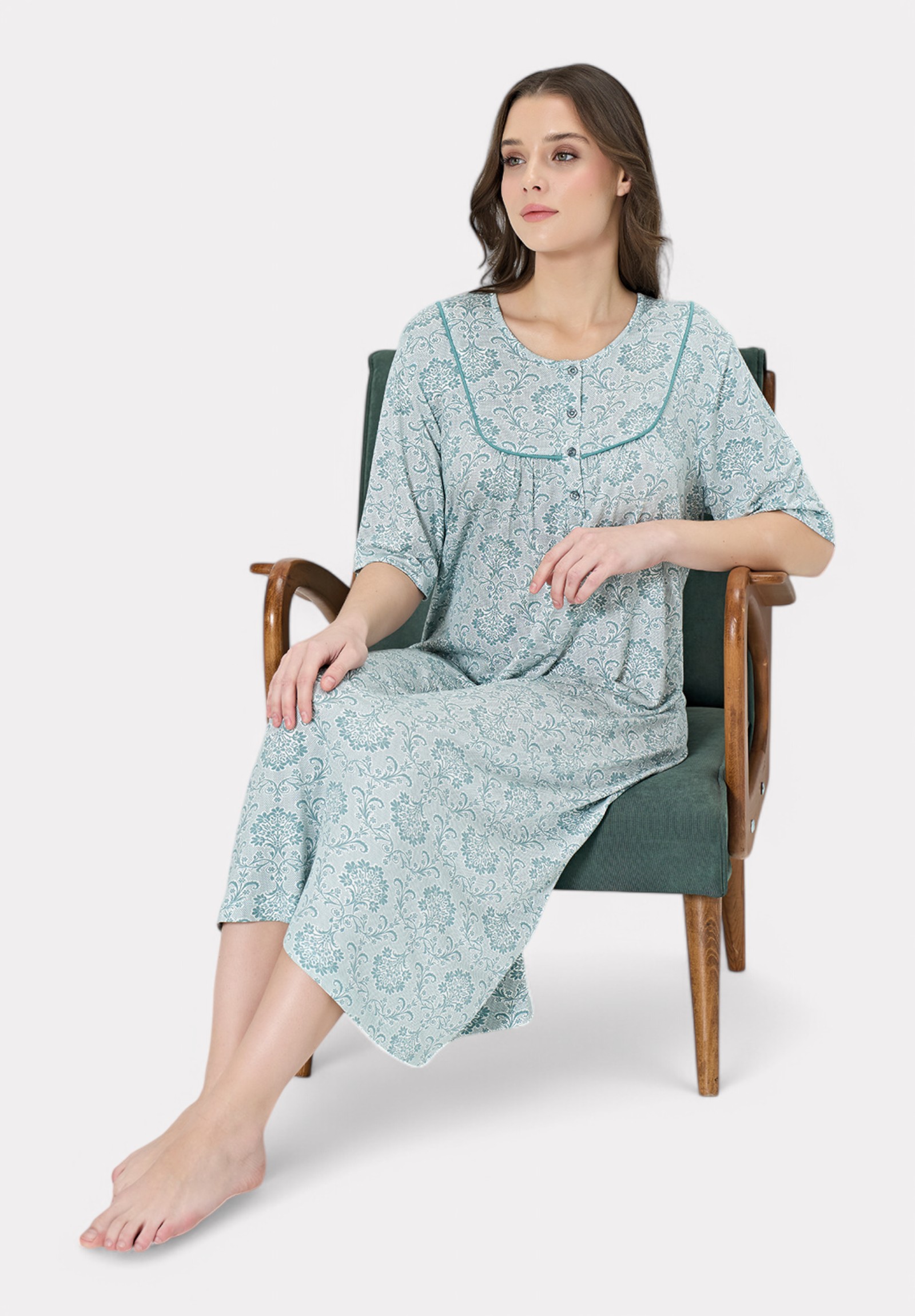 Pijadore Νυχτικιά με Σχέδιο & Κουμπάκια – Πράσινη Pastel PJDR1845-2-Πράσινο φωτογραφία