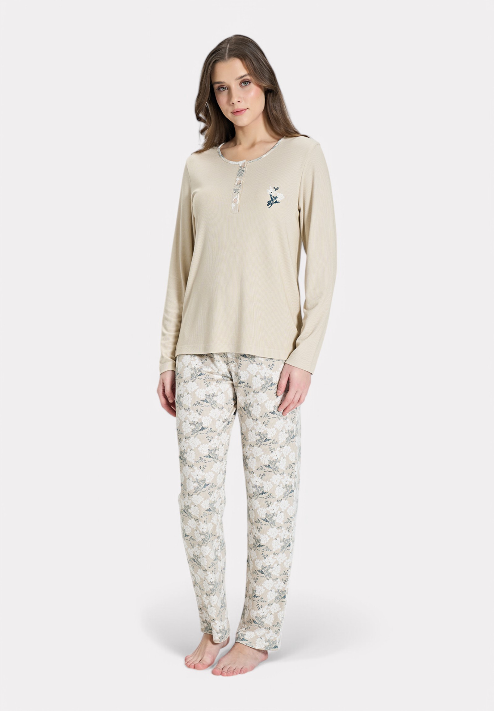 Pijadore Πιτζάμα Μακρυμάνικη Μπεζ (Floral Σχέδιο) PJDR1842-2-Μπεζ φωτογραφία