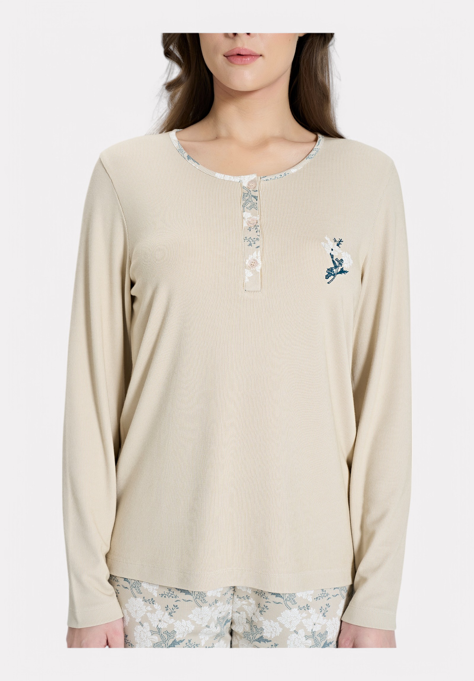 Pijadore Πιτζάμα Μακρυμάνικη Μπεζ (Floral Σχέδιο) PJDR1842-2-Μπεζ φωτογραφία