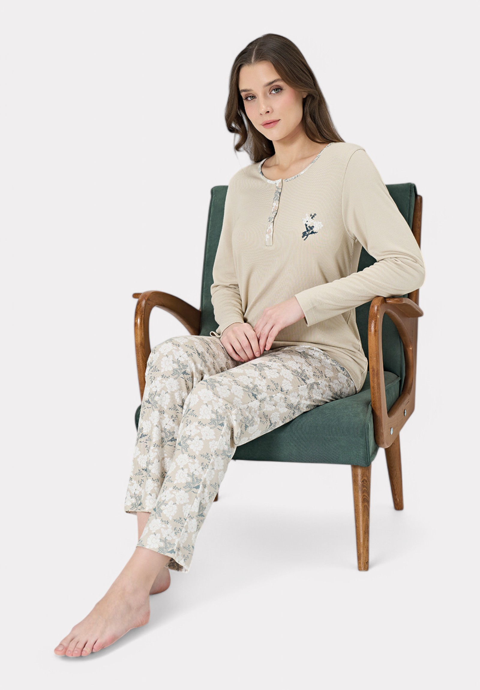 Pijadore Πιτζάμα Μακρυμάνικη Μπεζ (Floral Σχέδιο) PJDR1842-2-Μπεζ φωτογραφία