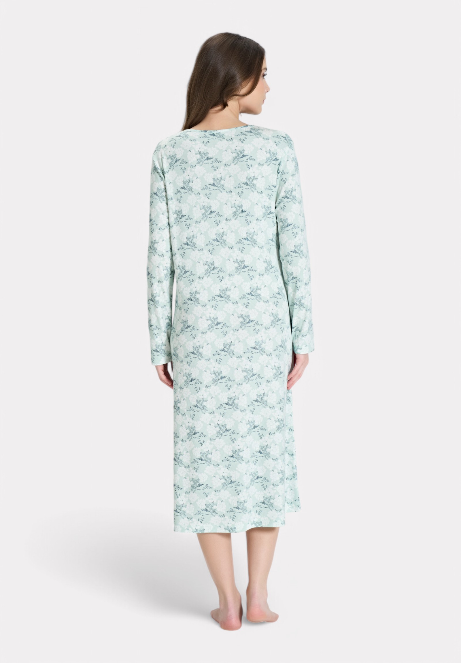 Pijadore Floral Νυχτικιά – Μακρυμάνικη με Κουμπιά (Πράσινη Mint) PJDR1843-2-Πράσινο φωτογραφία