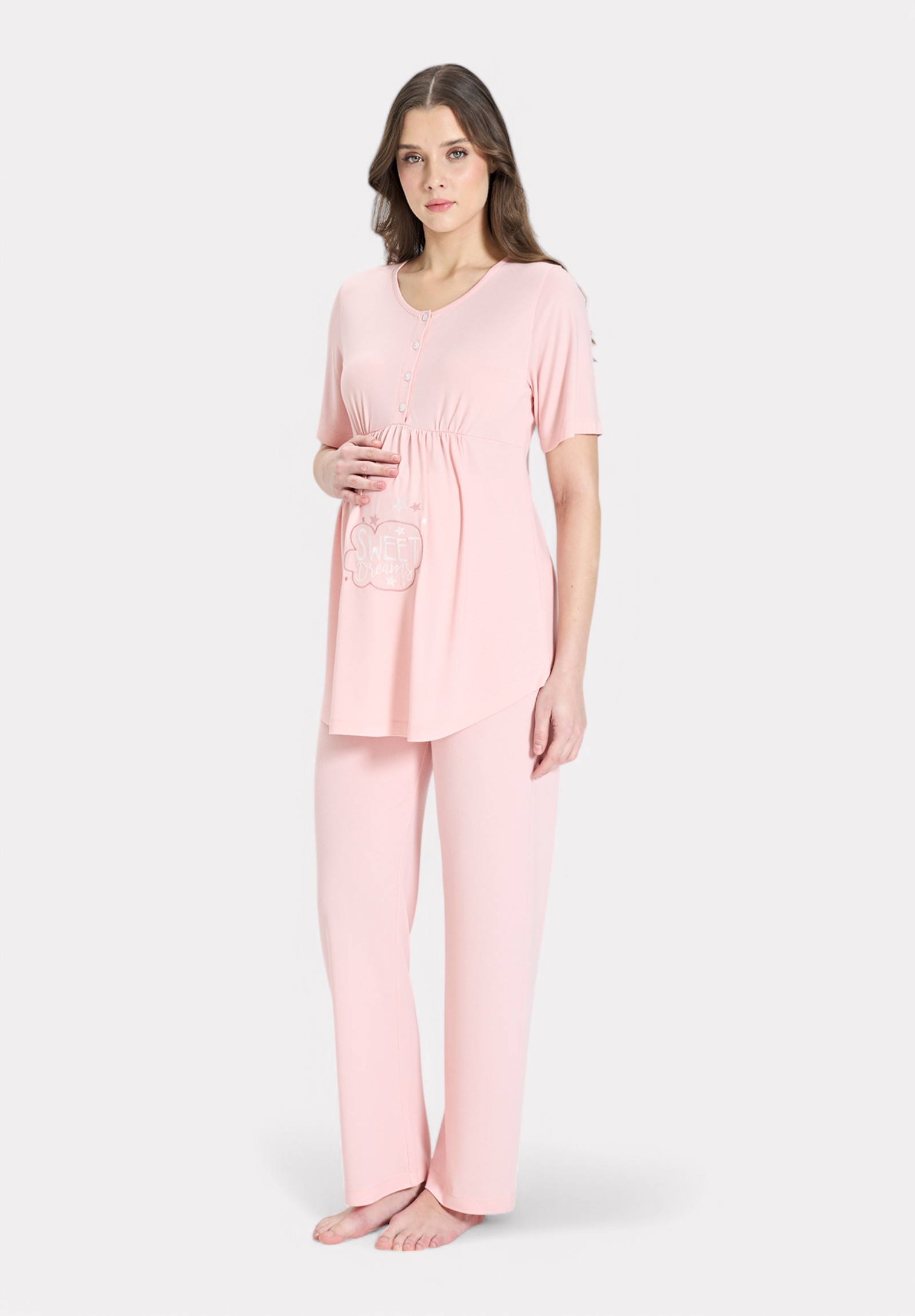 Pijadore Πιτζάμα Εγκυμοσύνης – Ροζ Baby με Τύπωμα Sweet Dreams PJDR1849-2-Ροζ φωτογραφία