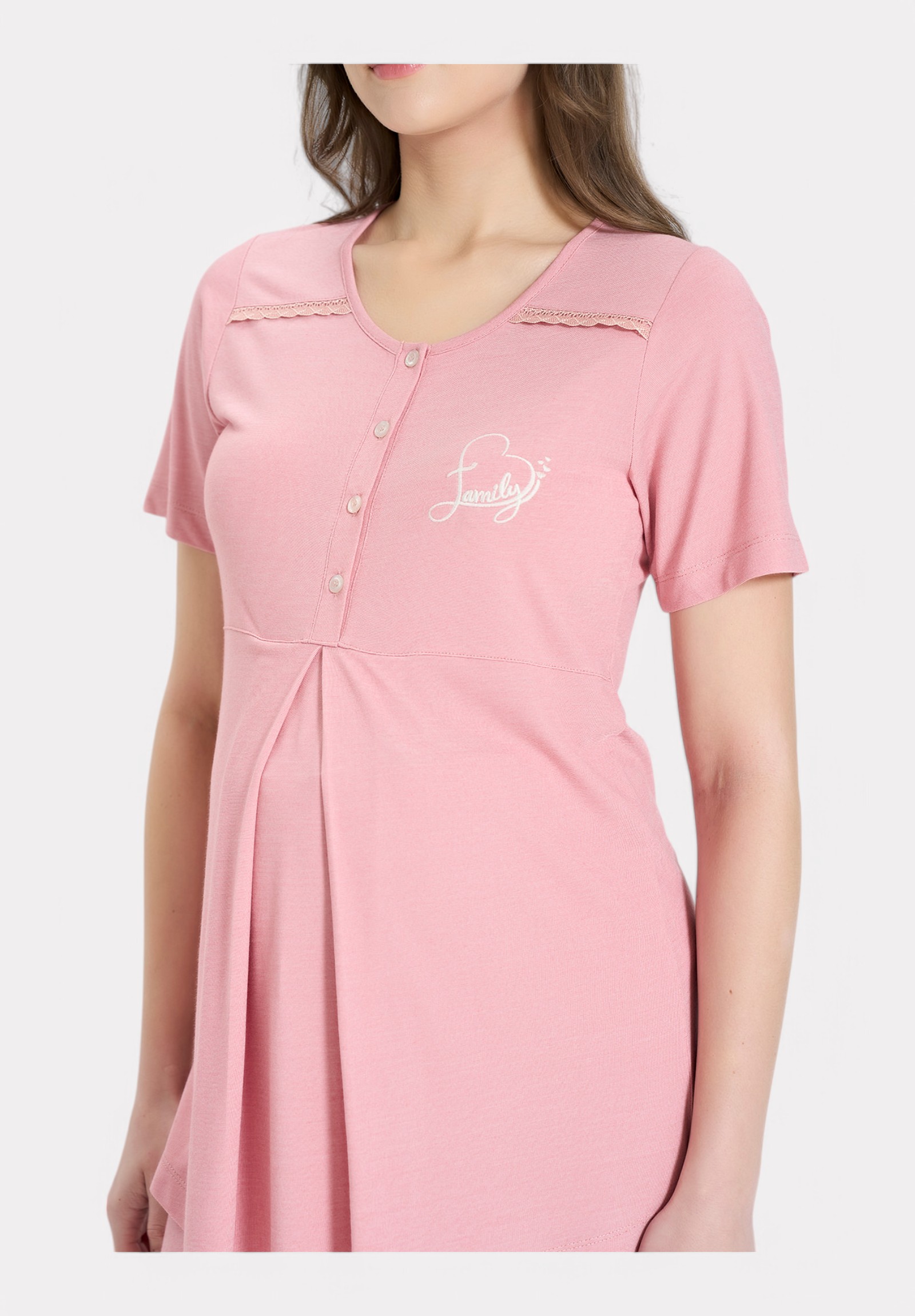 Pijadore Πιτζάμα Εγκυμοσύνης – Ροζ με Κουμπιά & Εμπριμέ Family Logo PJDR1850-1-Ροζ φωτογραφία