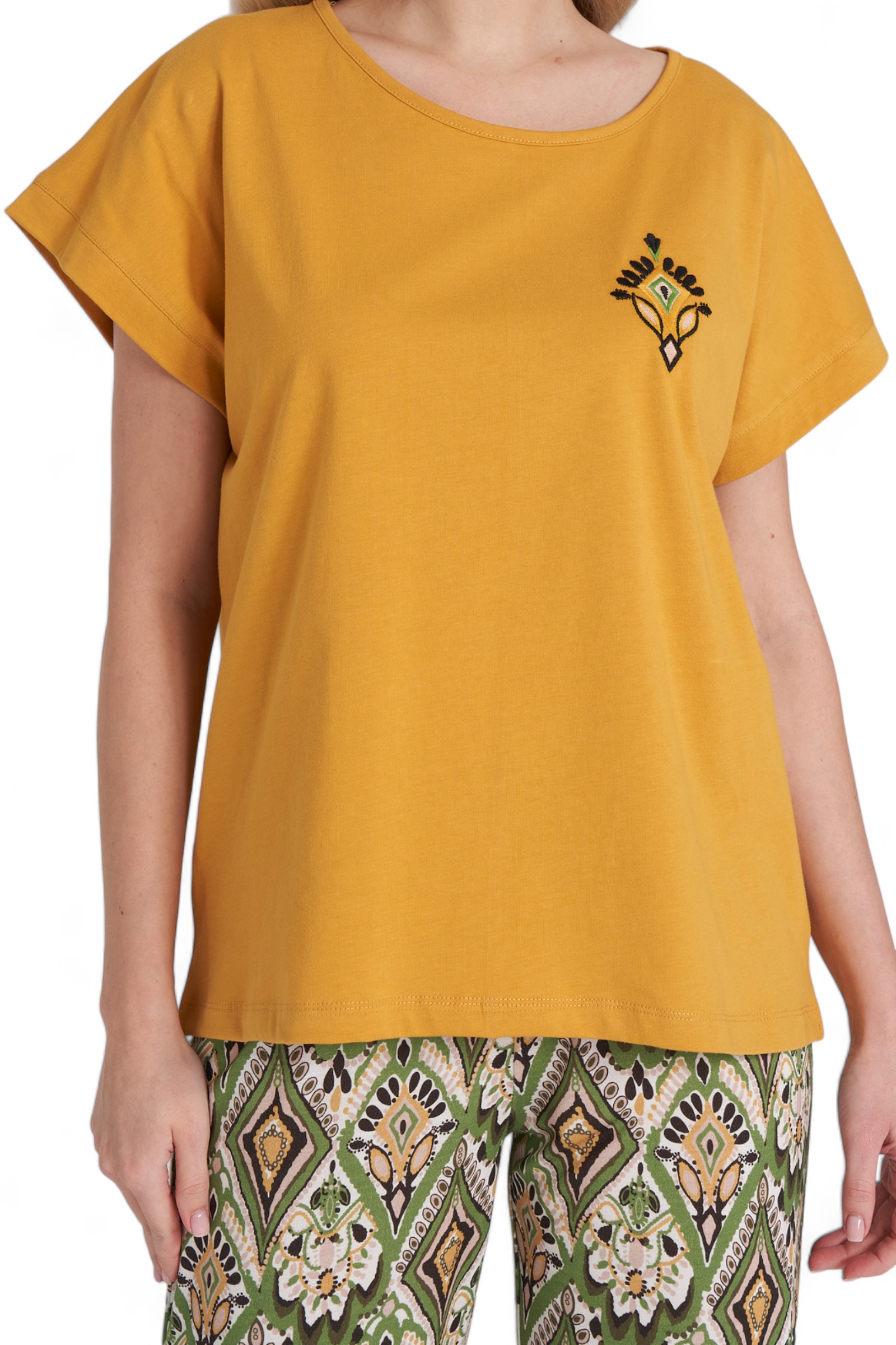 Πιτζάμα γυναικεία βισκόζ Pijadore Ethnik PJDR1636-Κίτρινο φωτογραφία