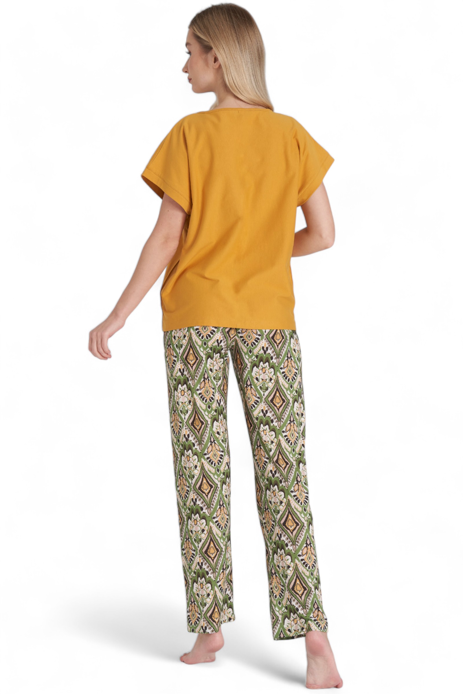 Πιτζάμα γυναικεία βισκόζ Pijadore Ethnik PJDR1636-Κίτρινο φωτογραφία