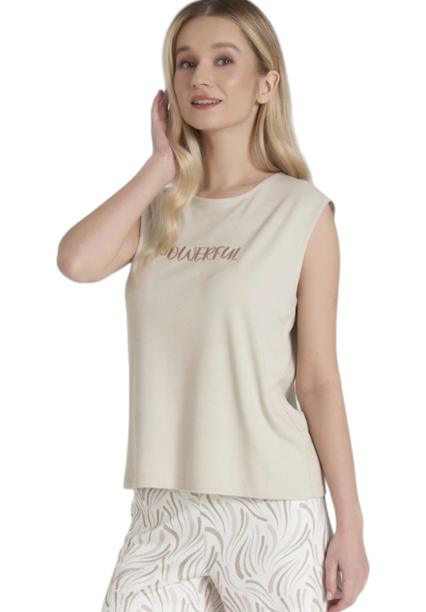 Πιτζάμα γυναικεία βισκόζ με σορτσάκι Pijadore Powerful PJDR1613-Μπεζ φωτογραφία