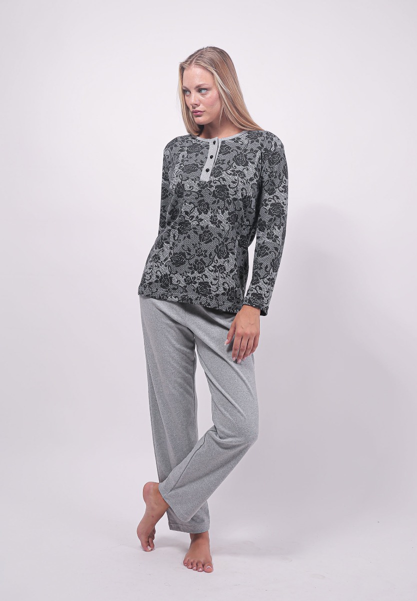 Πιτζάμα γυναικεία με κουμπιά Grey Elegance Cherry Underwear CHR10191-Ανθρακί φωτογραφία
