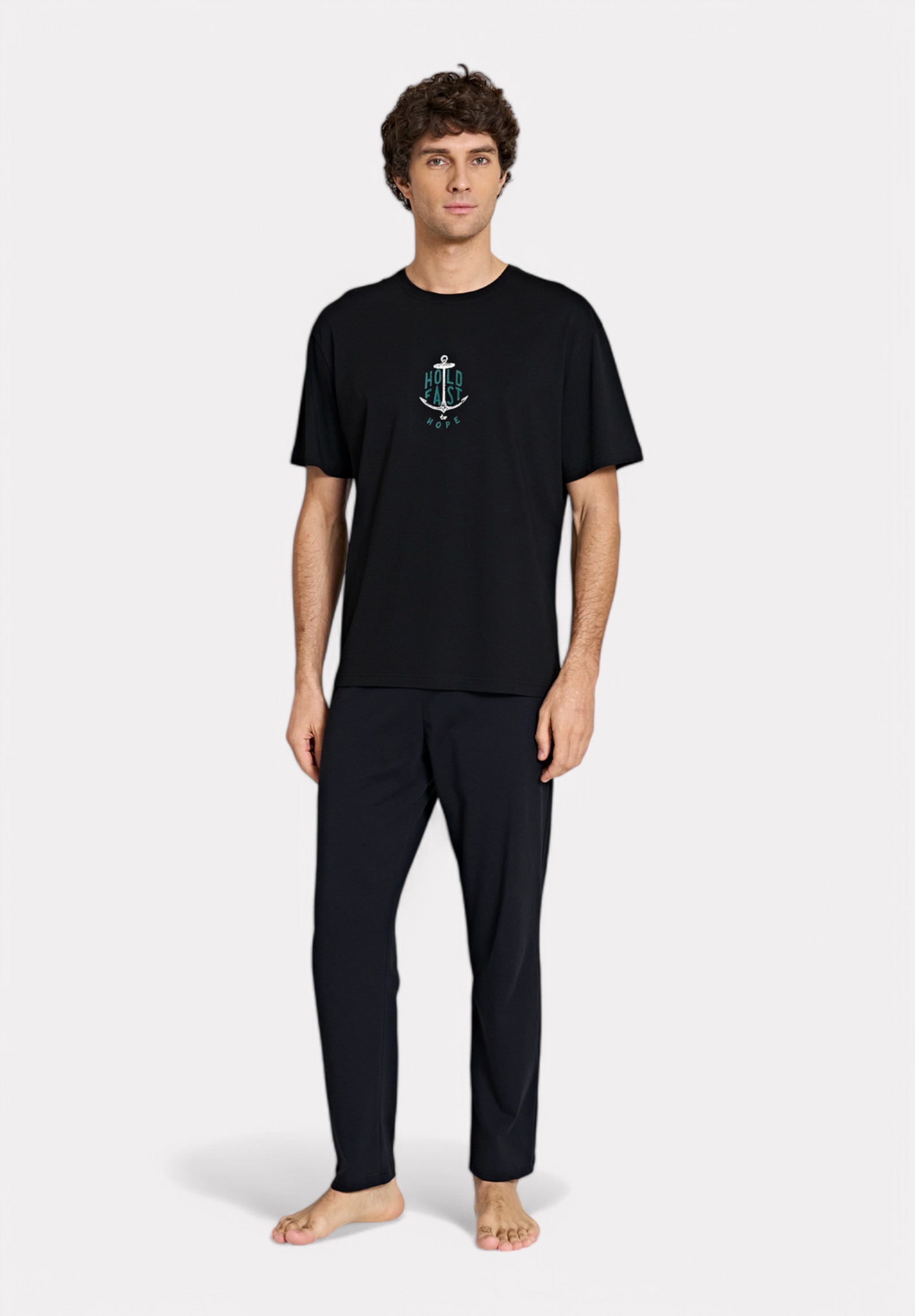 Pijadore Ανδρική Πιτζάμα Καλοκαιρινή Pijadore Hold Fast Μαύρη PJDR1815-3-Μαύρο