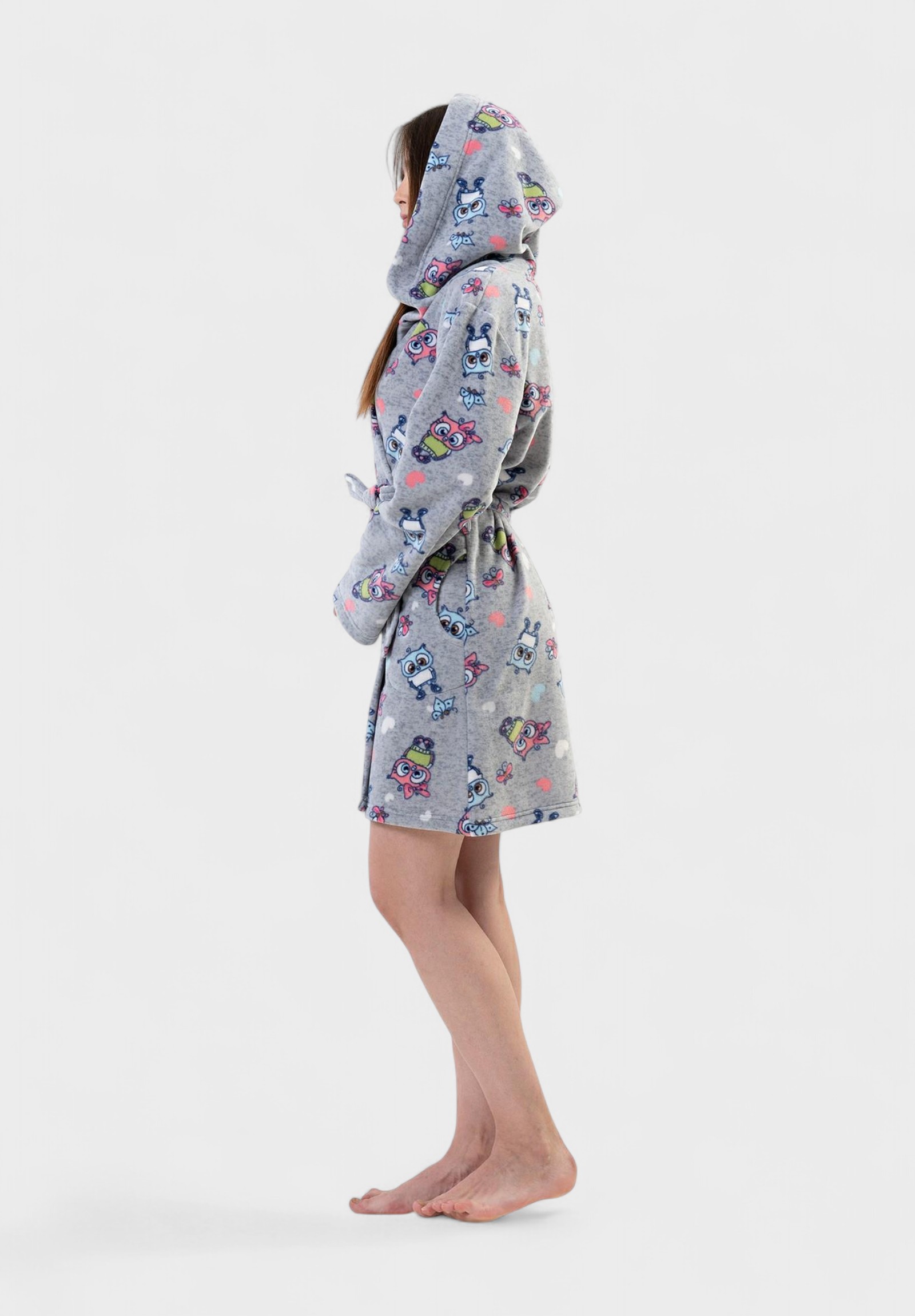 Γυναικεία Ρόμπα Vienetta με Κουκούλα και Σχέδιο Κουκουβάγιες – Γκρι VNT9899-2-Γκρι φωτογραφία