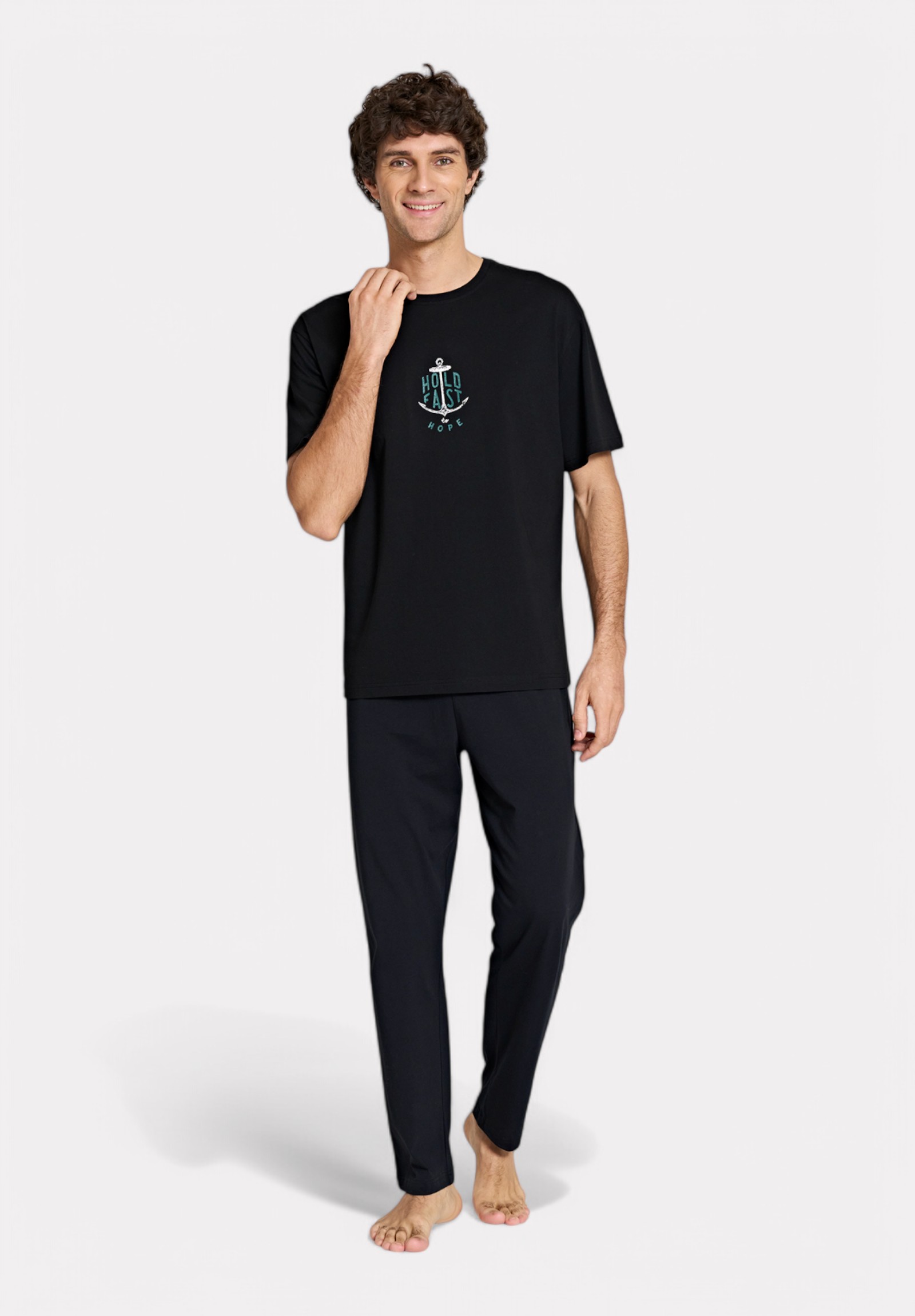 Ανδρική Πιτζάμα Καλοκαιρινή Pijadore Hold Fast Μαύρη PJDR1815-3-Μαύρο φωτογραφία