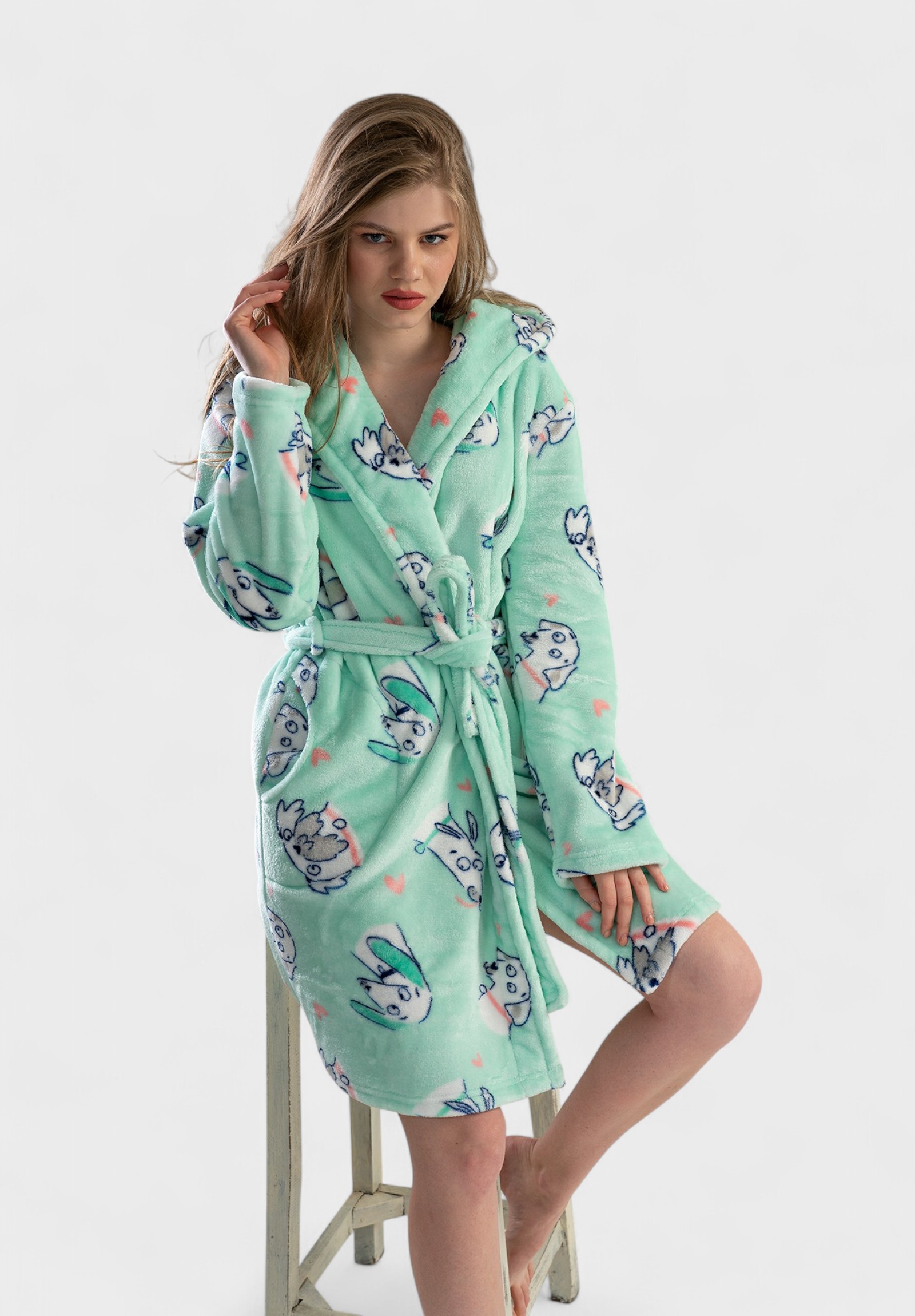 Vienetta Ρόμπα Γυναικεία Vienetta – Μέντα με σχέδιο σκυλάκια VNT0267-Μέντα