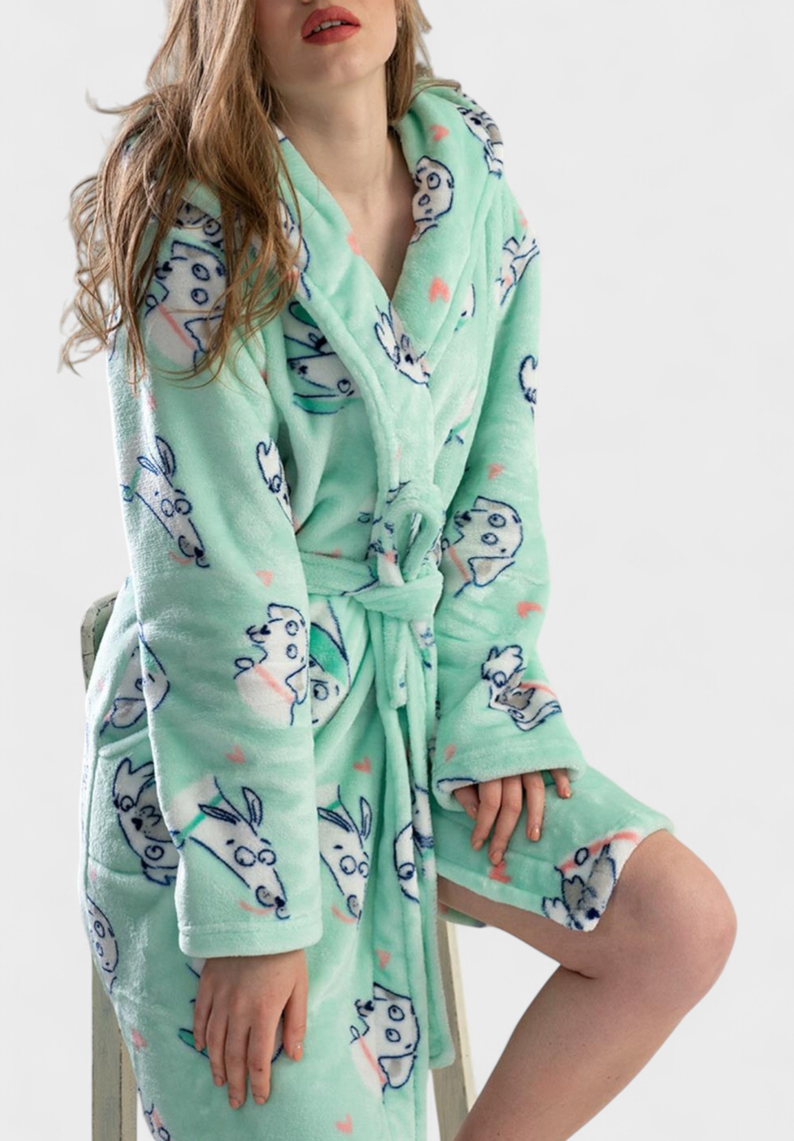 Ρόμπα Γυναικεία Vienetta – Μέντα με σχέδιο σκυλάκια VNT0267-Μέντα φωτογραφία