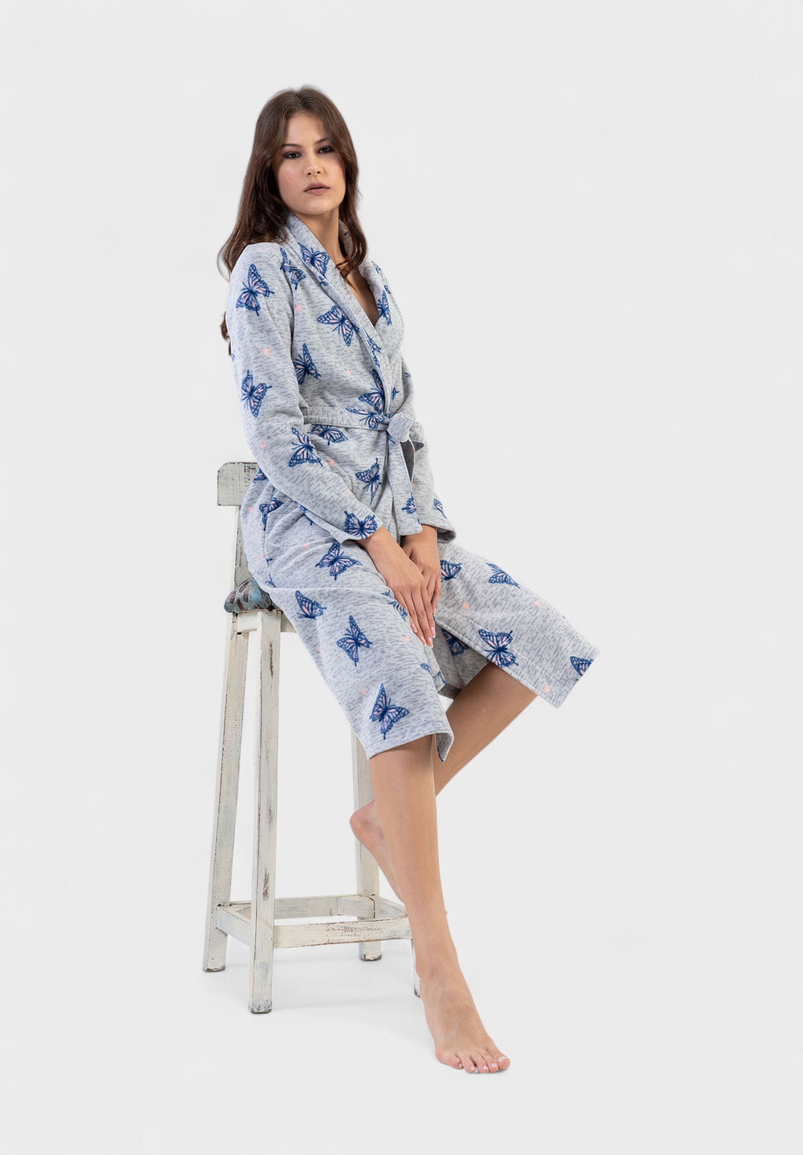 Γυναικεία Ρόμπα Vienetta με Πεταλούδες Γκρί VNT0196-Γκρι φωτογραφία