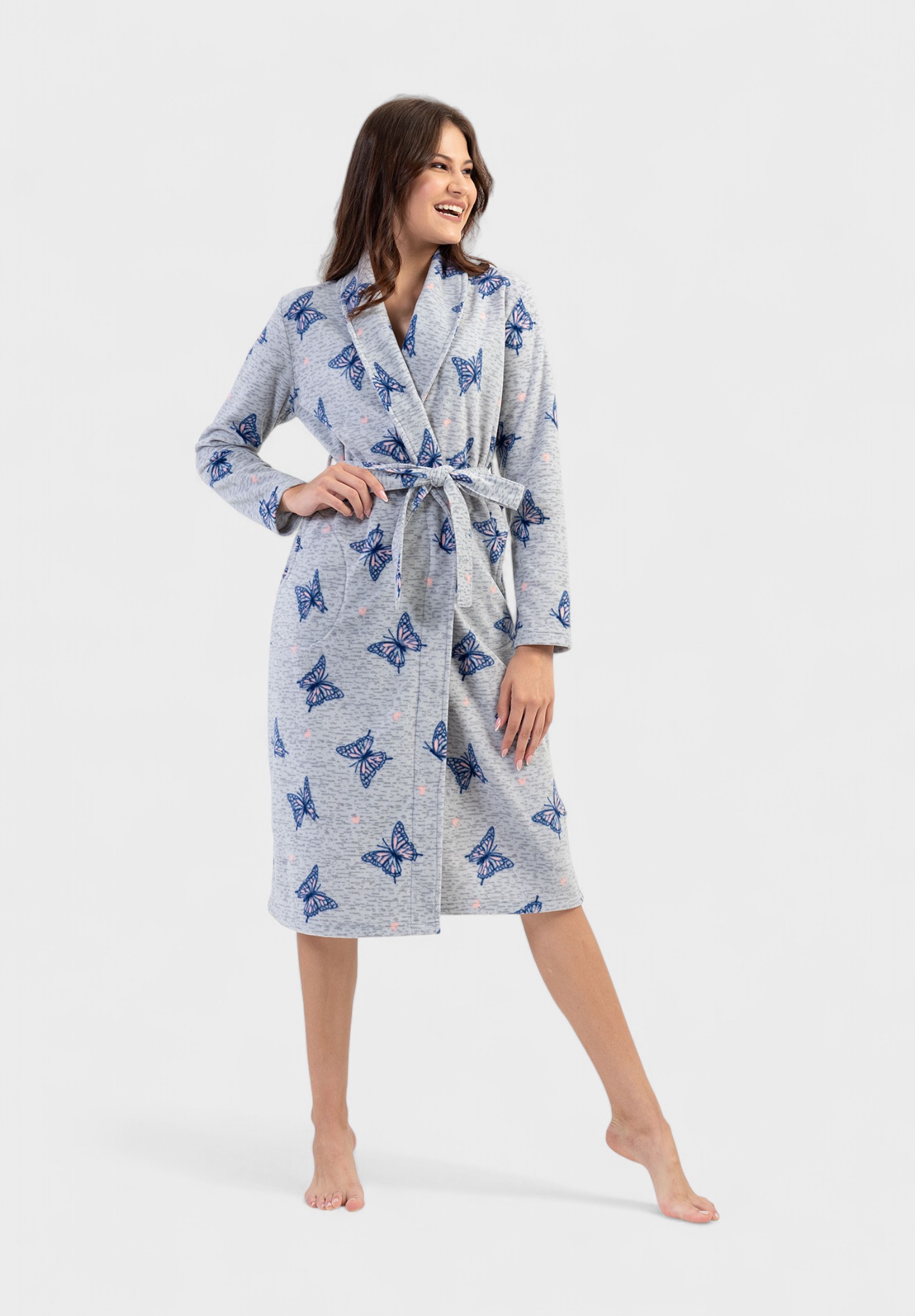 Γυναικεία Ρόμπα Vienetta με Πεταλούδες Γκρί VNT0196-Γκρι φωτογραφία