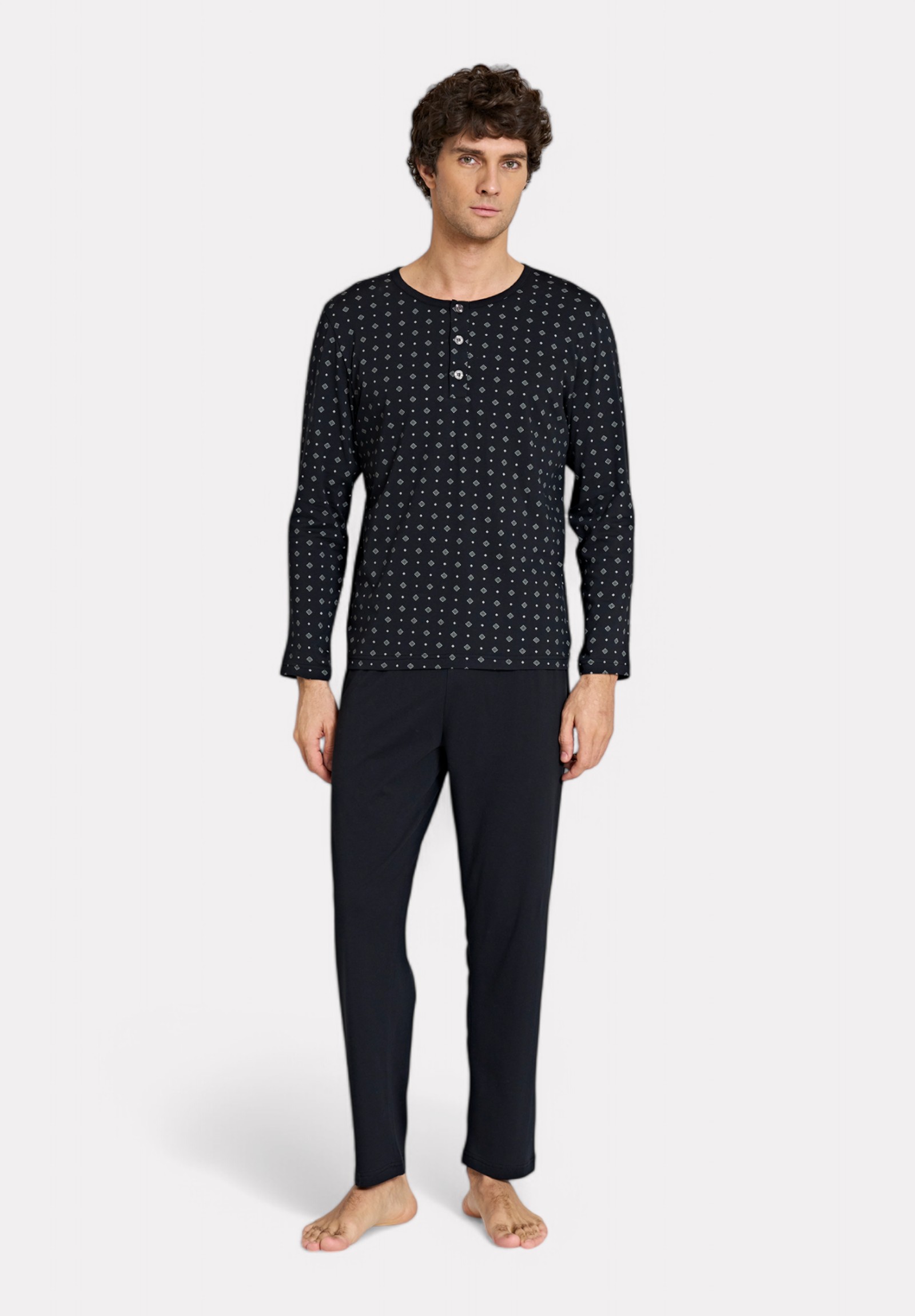 Pijadore Pijadore Μαύρη Ανδρική Πιτζάμα με Σχέδιο – Μακρυμάνικη PJDR1822-2-Μαύρο