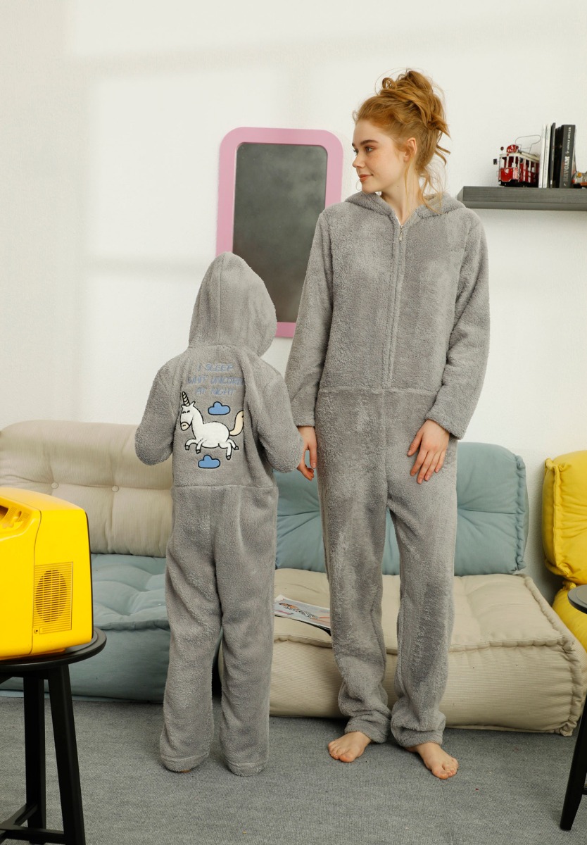  Πιτζάμα Siyah γυναικεία Ολόσωμη Fleece Grey Unicorn 71431A 2025