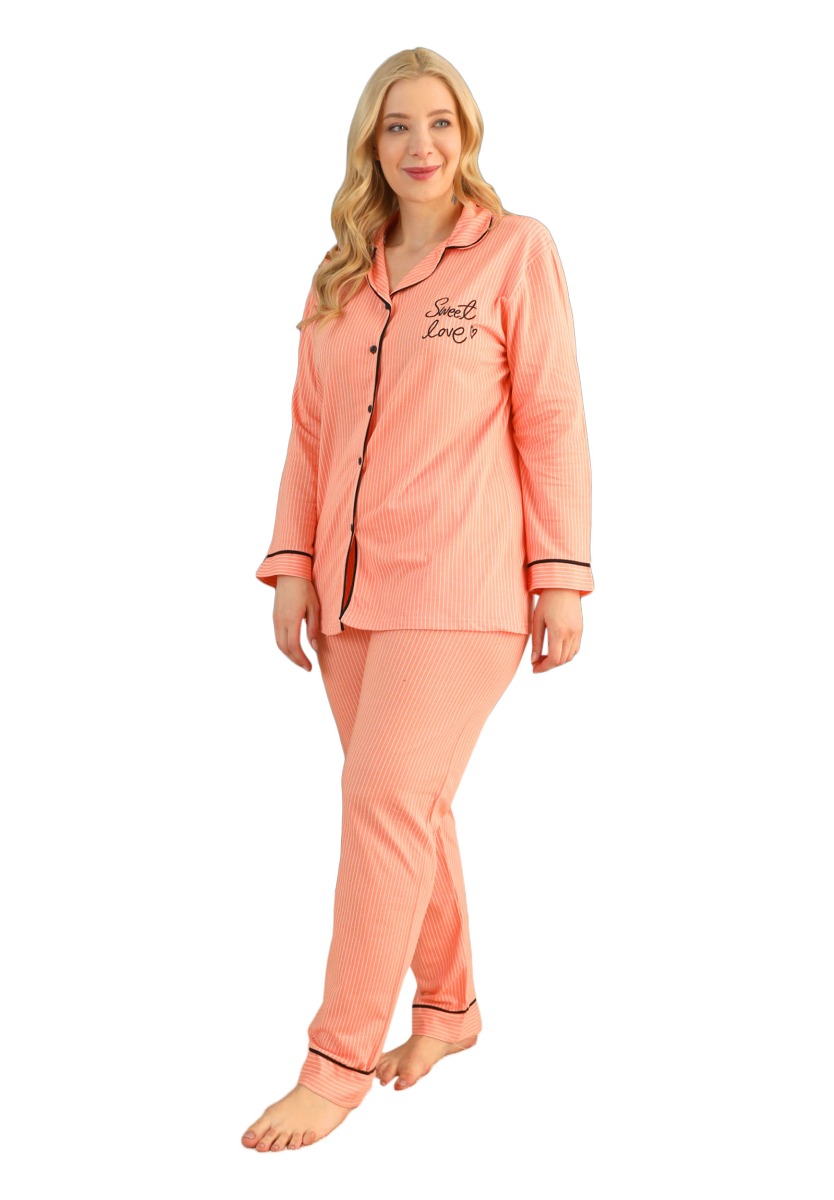 Sexen Πιτζάμα γυναικεία Plus Size πικέ Salmon Love 75013