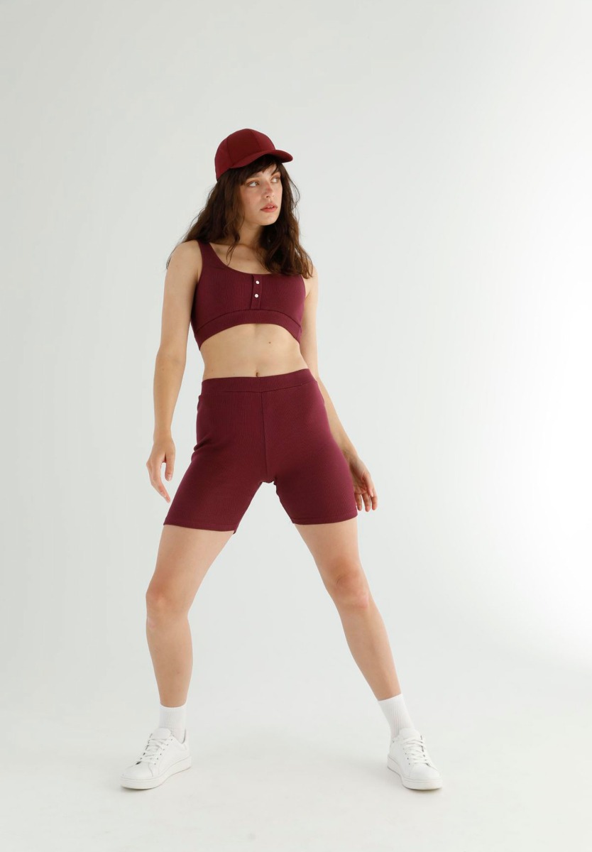  Σετ Κολάν Biker με αθλητικό μπουστάκι Rib Bordeaux 77501 2025