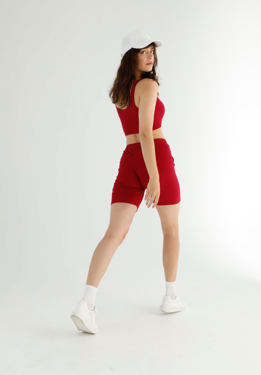 Σετ Κολάν Biker με αθλητικό μπουστάκι Rib Wine Red 77505 φωτογραφία