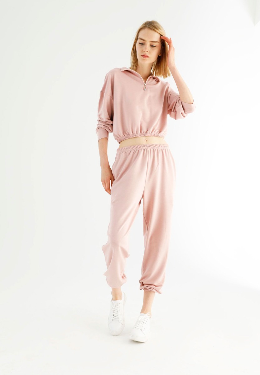 Siyah Inci Σετ Φόρμας Crop Top Με Φερμουαρ Trust Baby Powder 78042