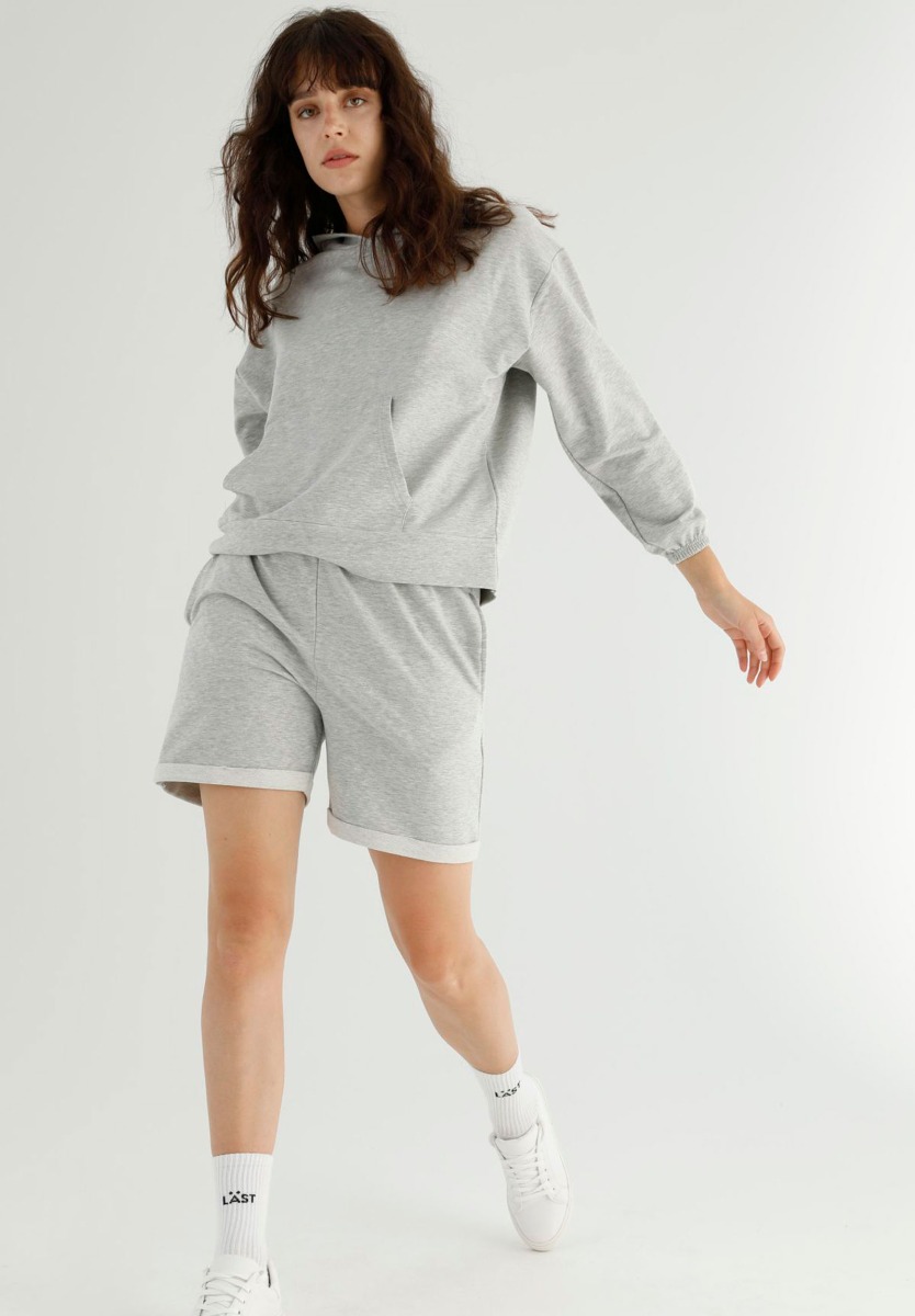 Siyah Inci Σετ Φόρμας Oversized Τοπ με Σορτσάκι Marleen Grey 78510