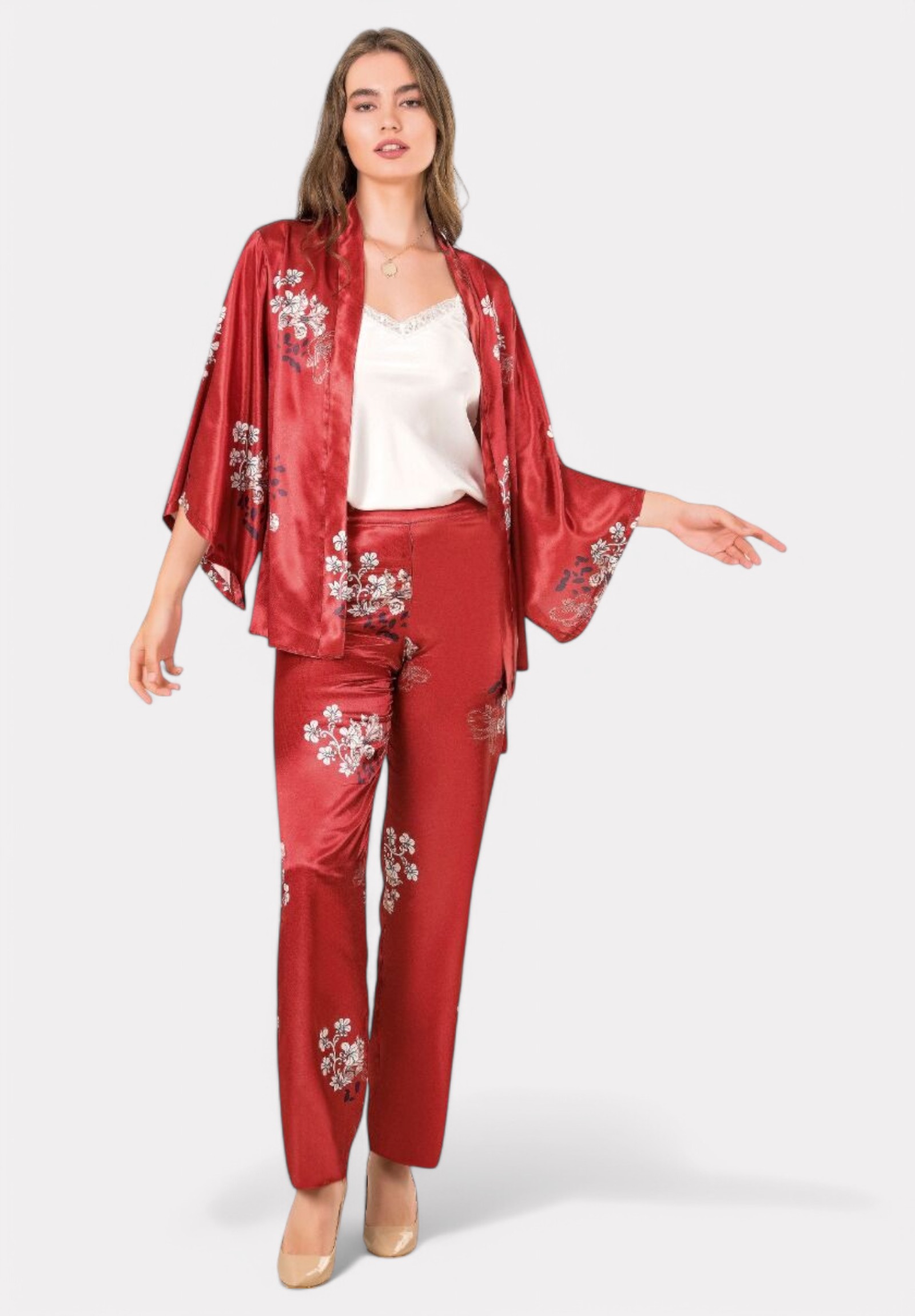 Moongirl Σετ Ρόμπα - Πιτζάμα σατέν Night In Satin MG213-Κεραμιδί