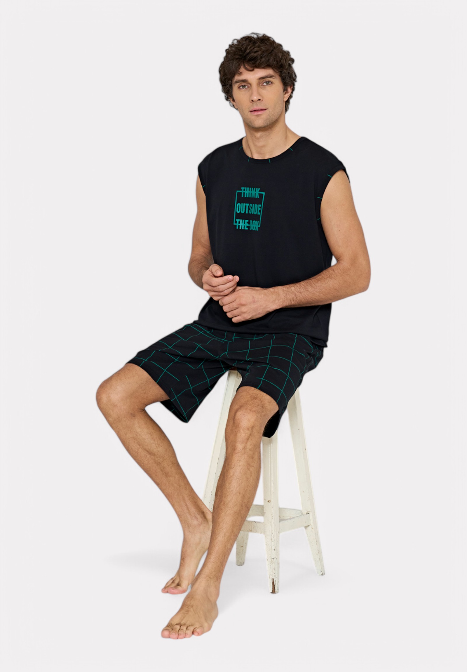 Ανδρική Πιτζάμα Pijadore "Think Outside the Box" Μαύρη PJDR1829-1-Μαύρο φωτογραφία