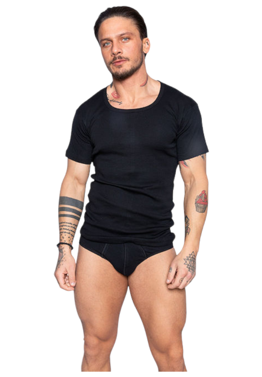 Nina Club Φανελάκι κοντομάνικο Nina Club με ανοιχτή λαιμόκοψη 58NC-Μαύρο