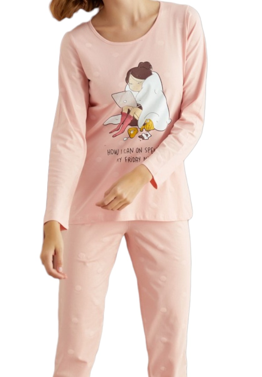 Πιτζάμα γυναικεία βαμβακερή Sexen Friday Night SXN63309-Σομόν φωτογραφία