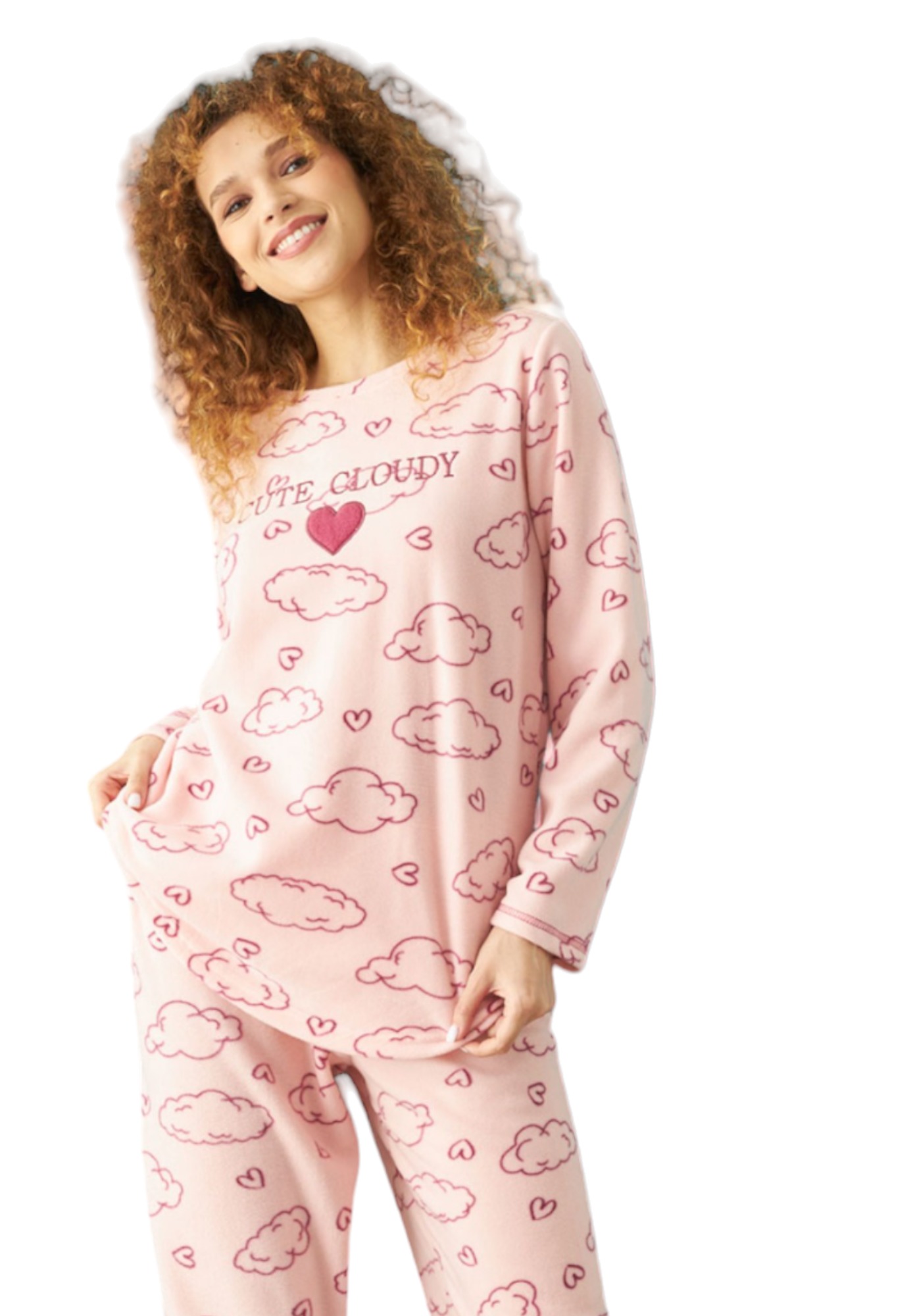 Πιτζαμα γυναικεία Fleece Siyah Inci Cute Cloudy SI23235042-A-Ροζ φωτογραφία