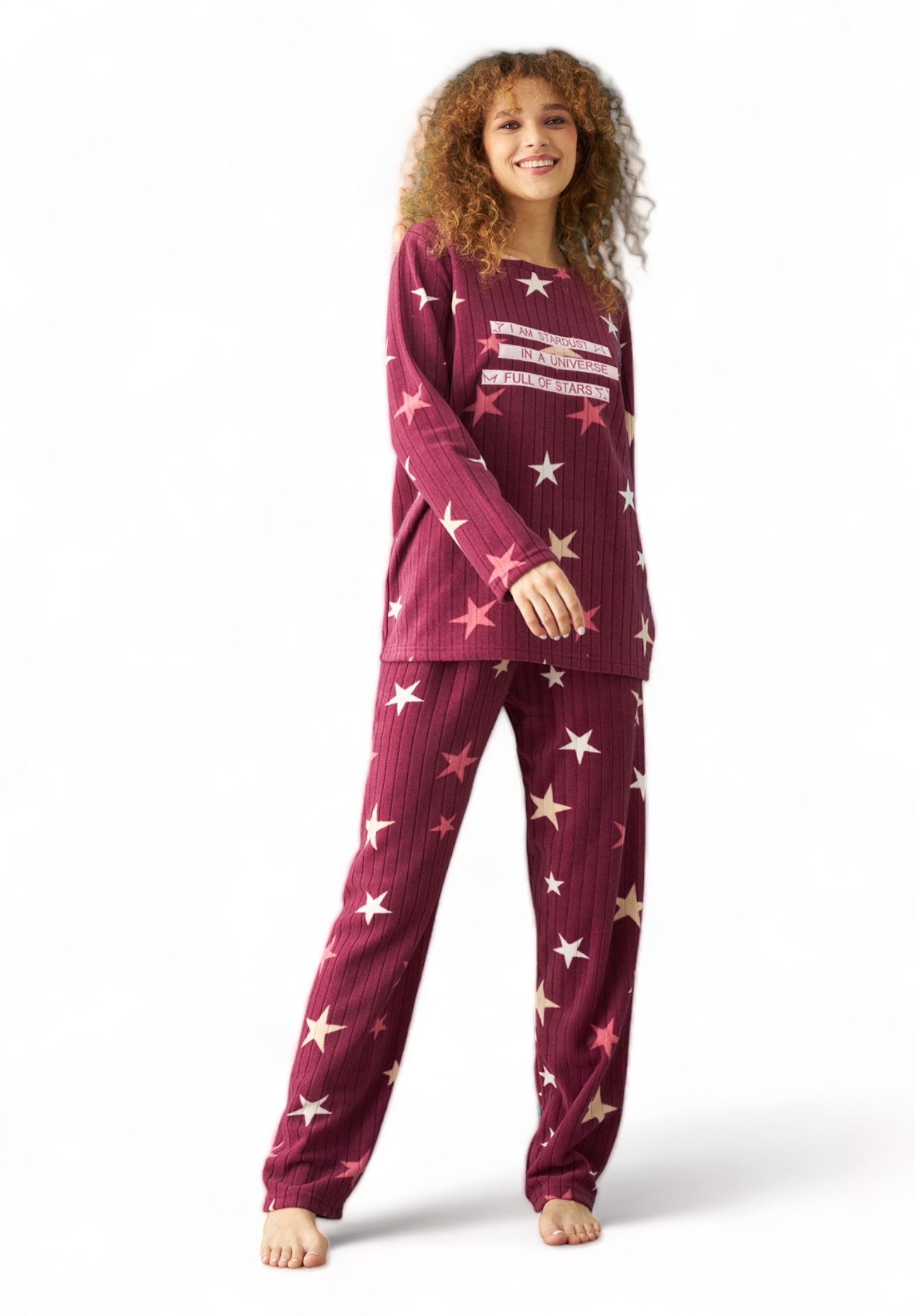 Siyah Inci Πιτζαμα γυναικεία Fleece Siyah Inci Stardust SI23235049-A-Μπορντώ