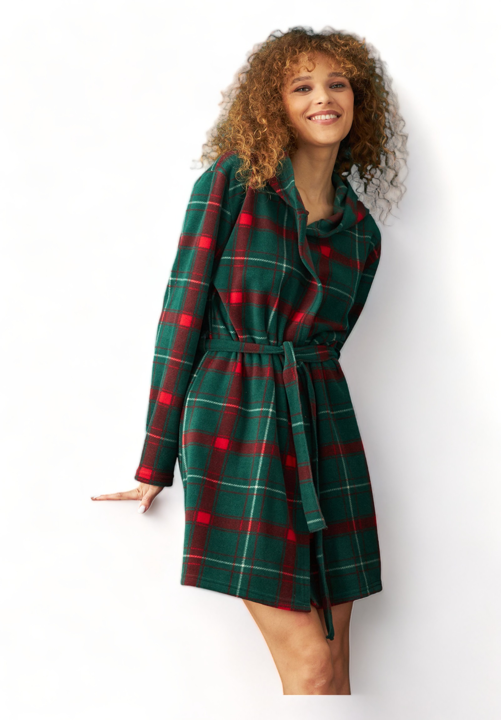 Ρόμπα γυναικεία Fleece Siyah Inci Καρώ Πράσινο SI23238002-Πράσινο φωτογραφία