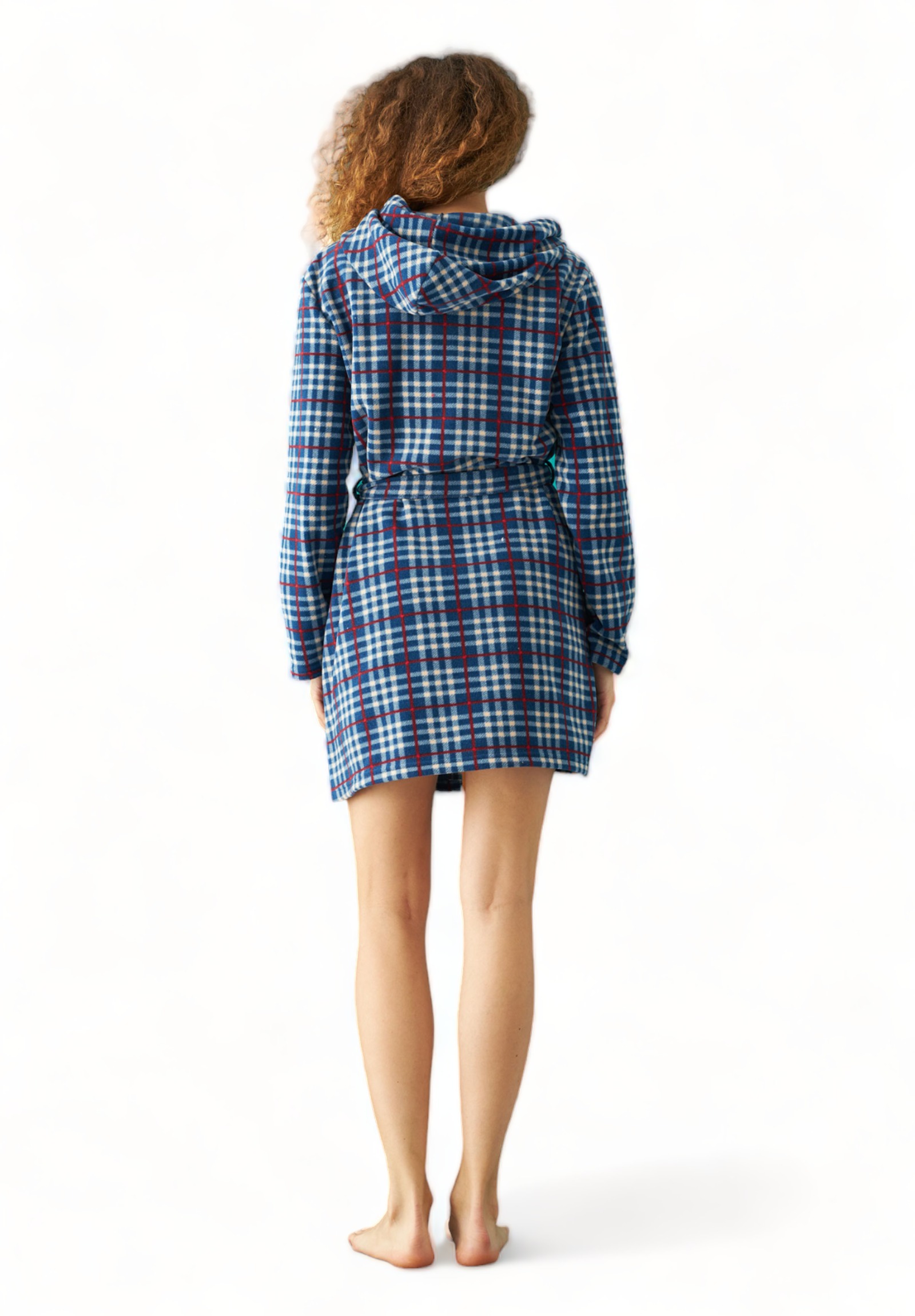 Ρόμπα γυναικεία Fleece Siyah Inci Καρώ Μπλέ SI23238003-Μπλε φωτογραφία