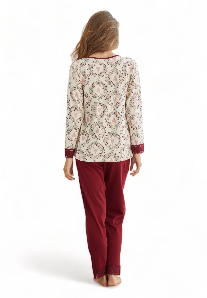 Πιτζάμα γυναικεία βαμβακερή Sexen Red Roses SXN23241016-1-Εκρού φωτογραφία