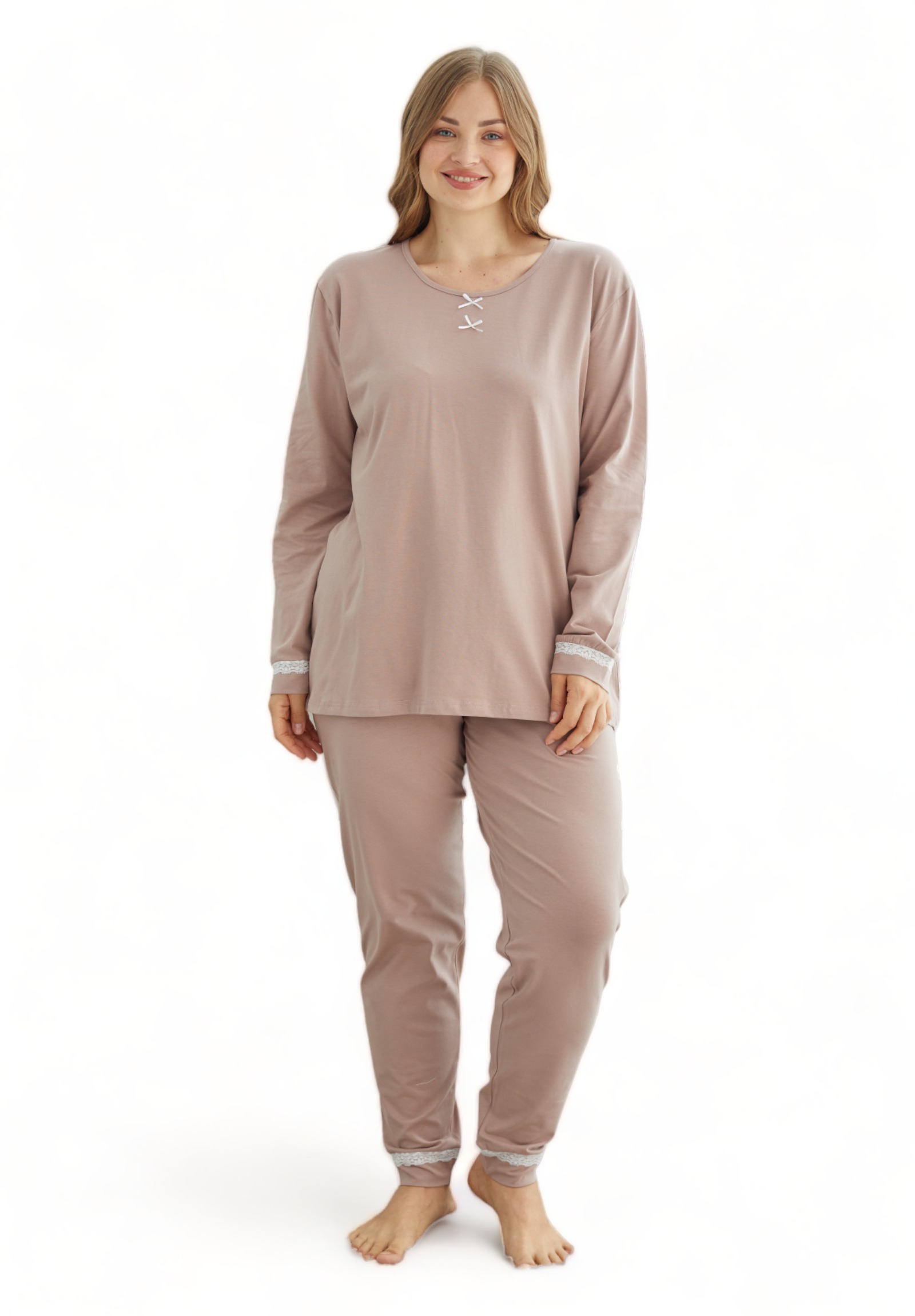  Πιτζάμα γυναικεία βαμβακερή Sexen Plus Size Simplicity SXN23240506-Καμηλό 2025