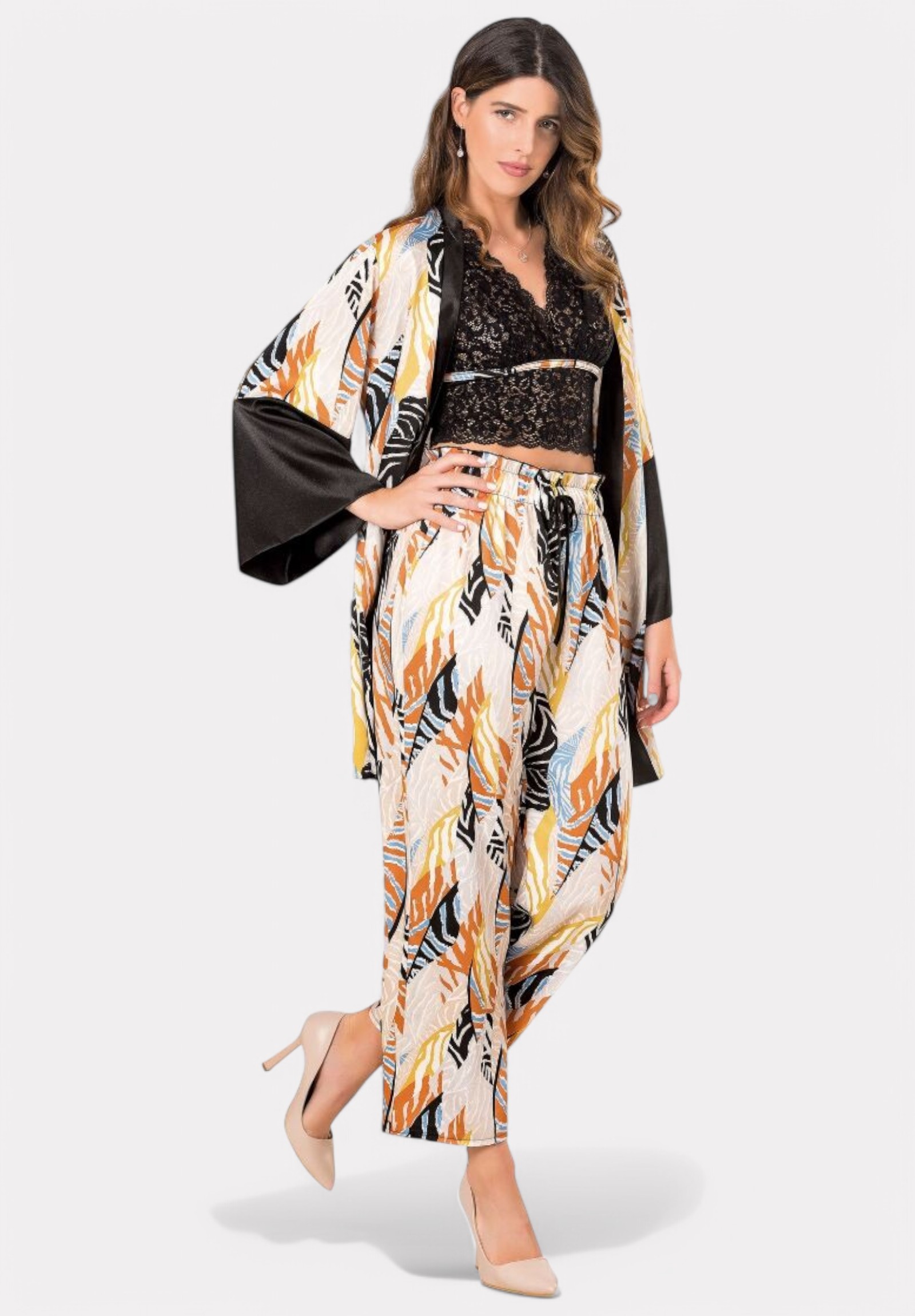 Σετ Ρόμπα - Πιτζάμα σατέν Moongirl Earth Vibes MG233-Εκρού φωτογραφία