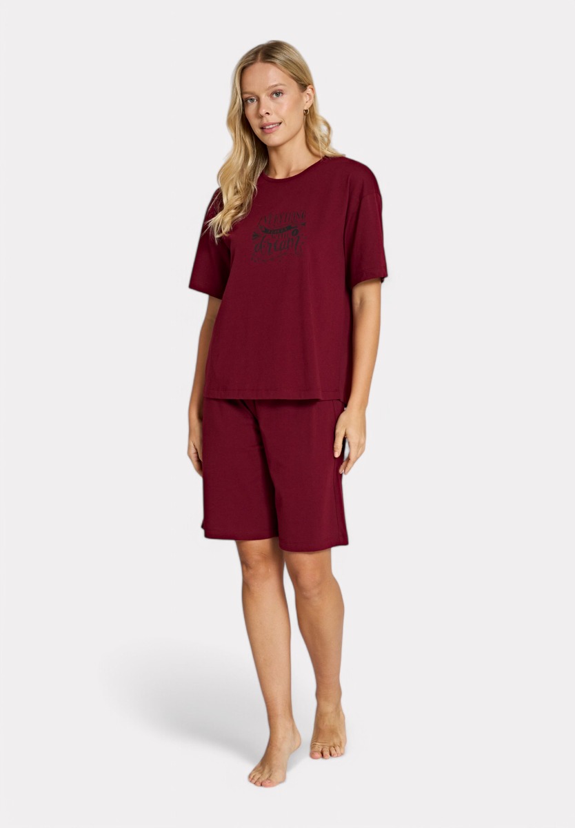 Pijadore Pijadore Πιτζάμα Σετ T-shirt & Σορτς Γόνατο – Μπορντό PJDR1806-3-Μπορντώ