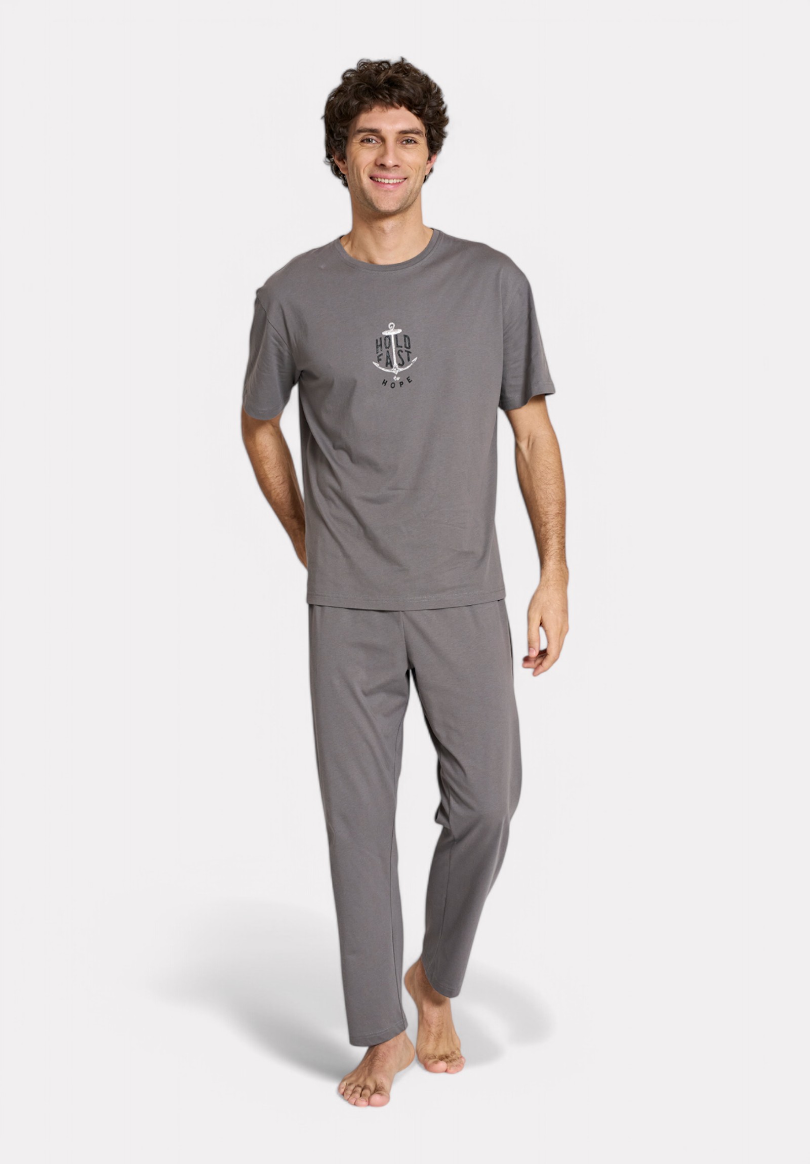 Pijadore Ανδρική Πιτζάμα Καλοκαιρινή Pijadore Hold Fast Γκρι PJDR1815-2-Γκρι
