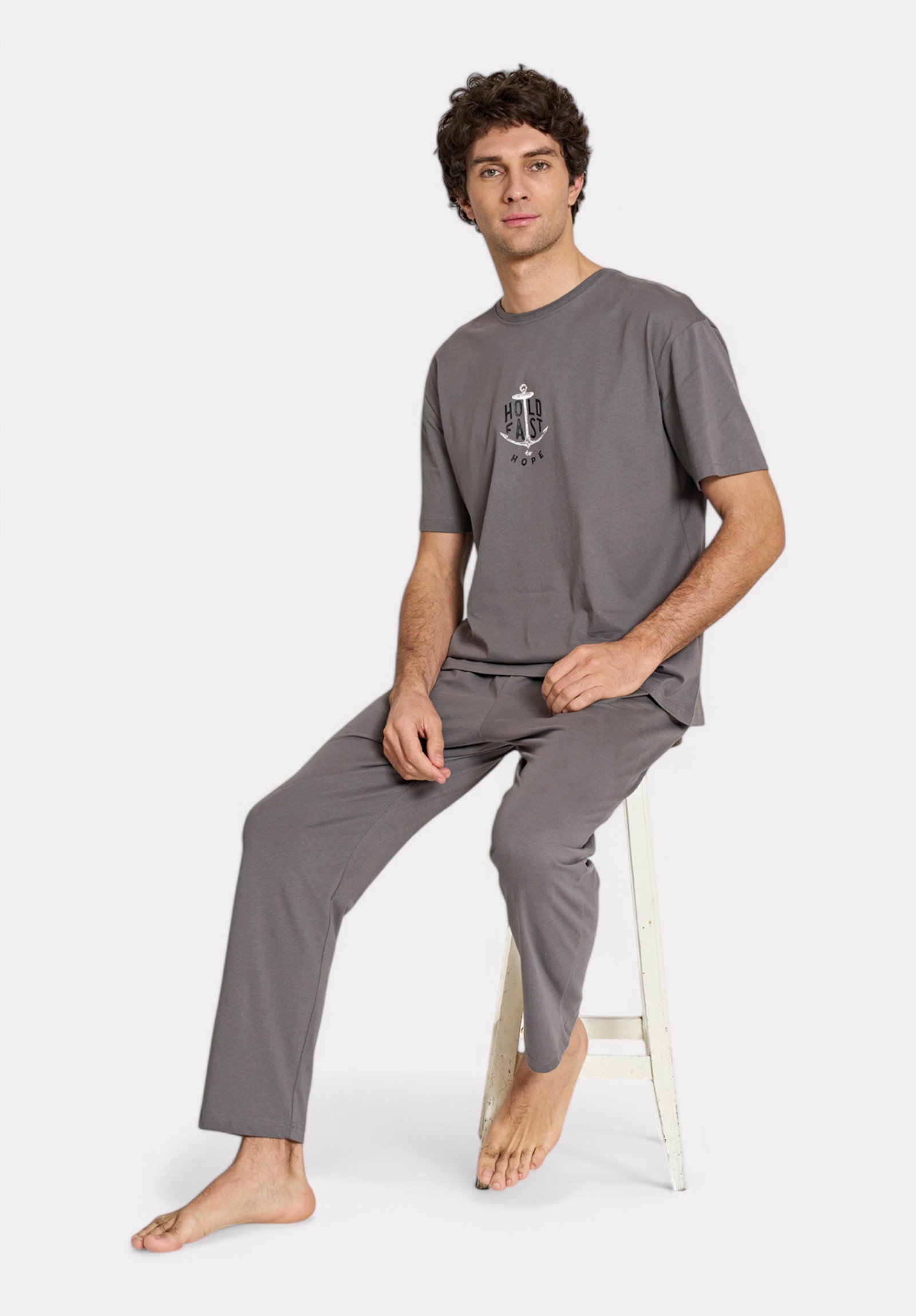 Ανδρική Πιτζάμα Καλοκαιρινή Pijadore Hold Fast Γκρι PJDR1815-2-Γκρι φωτογραφία