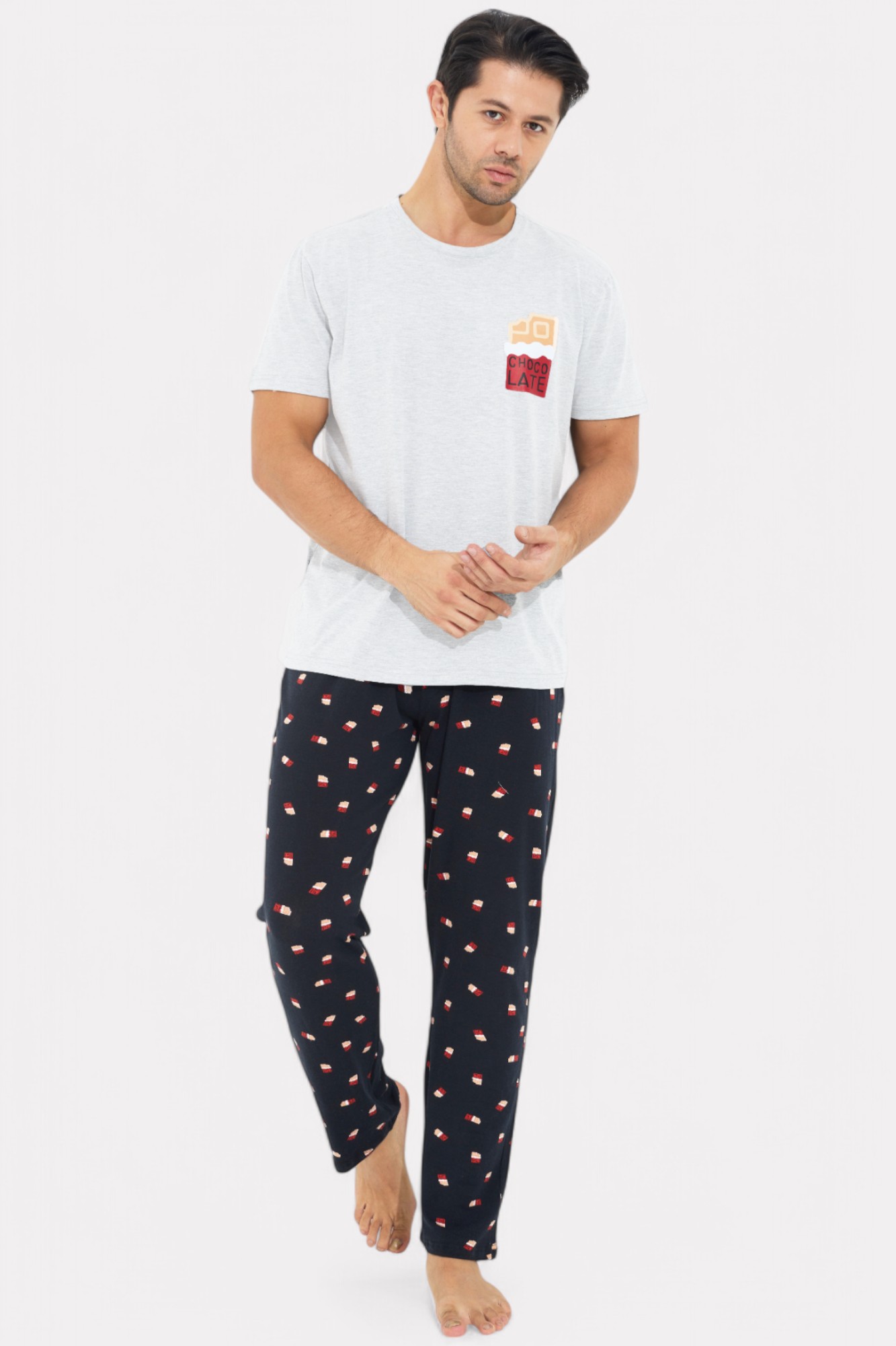 Siyah Inci Πιτζάμα ανδρική Siyah Inci Chocolate με μακρύ παντελόνι SI09824-Μαύρο