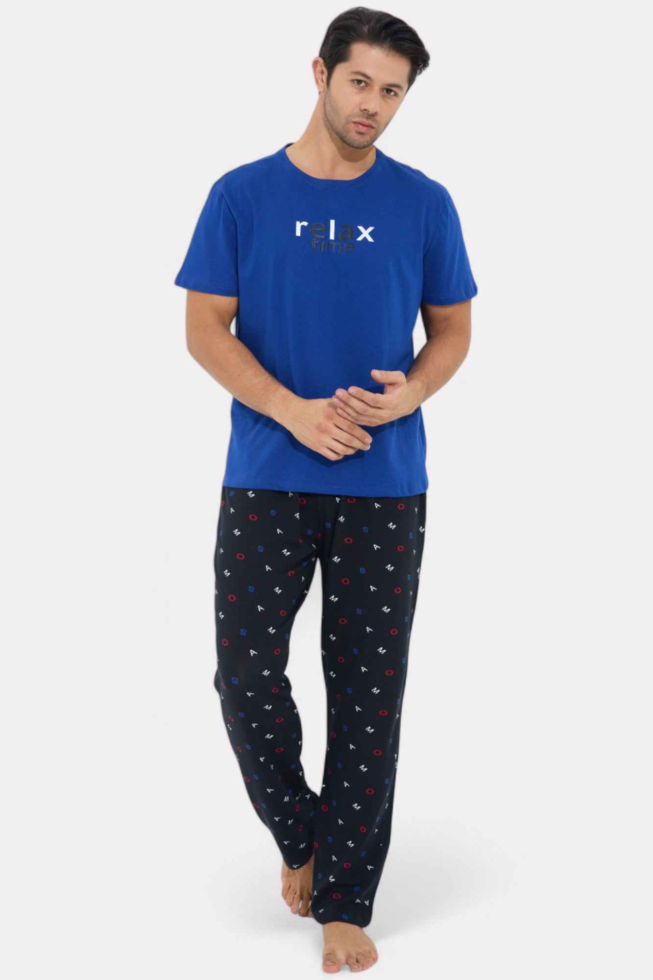 Siyah Inci Πιτζάμα ανδρική Siyah Inci Relax Time με μακρύ παντελόνι SI09825-Μπλε